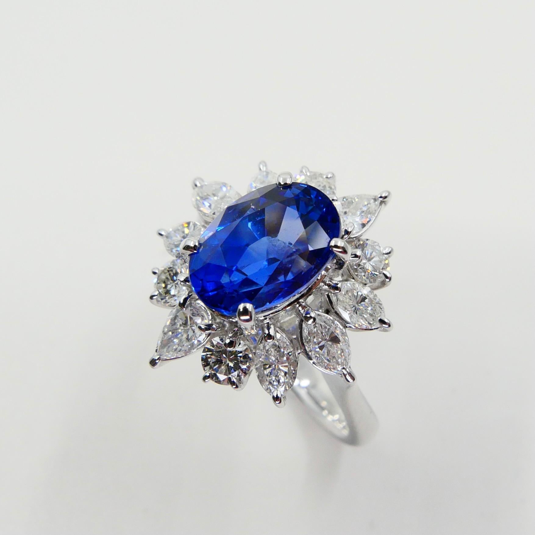 GIA Certified 3.40 Carat Burma No Heat Sapphire Diamond Cocktail Ring 5