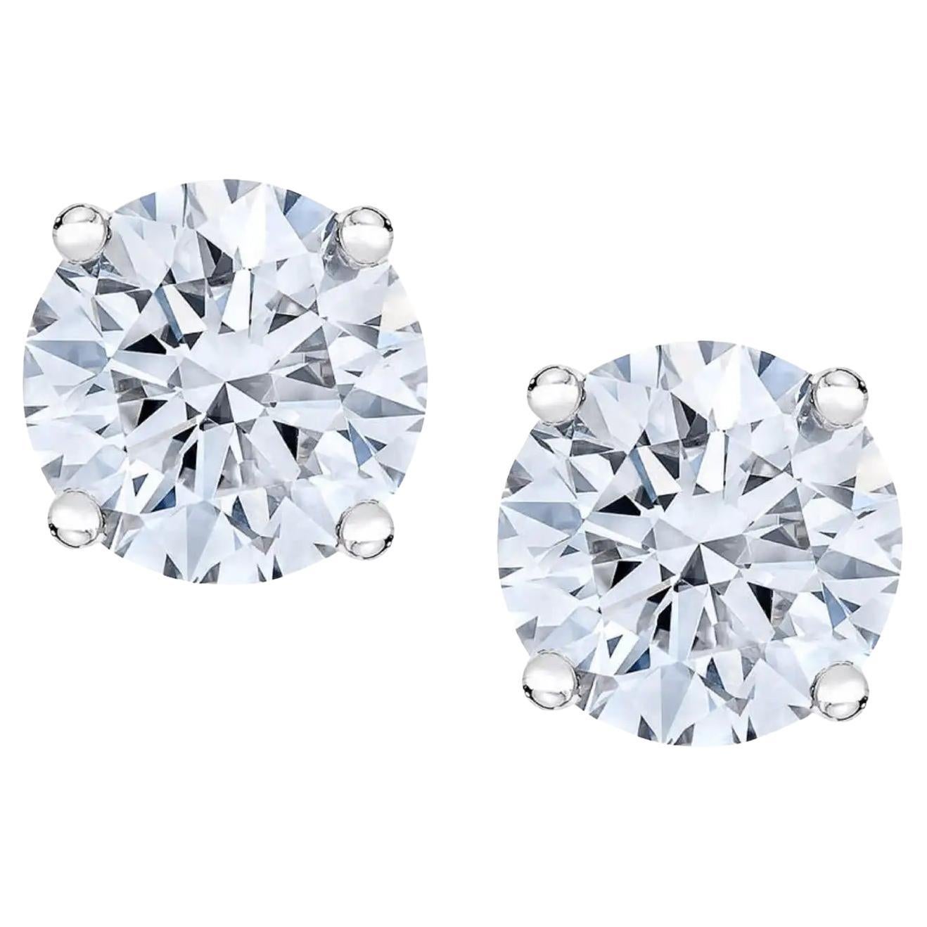 GIA Certified 2.47 Carats F VVS Diamonds Platinum Round Stud Earrings