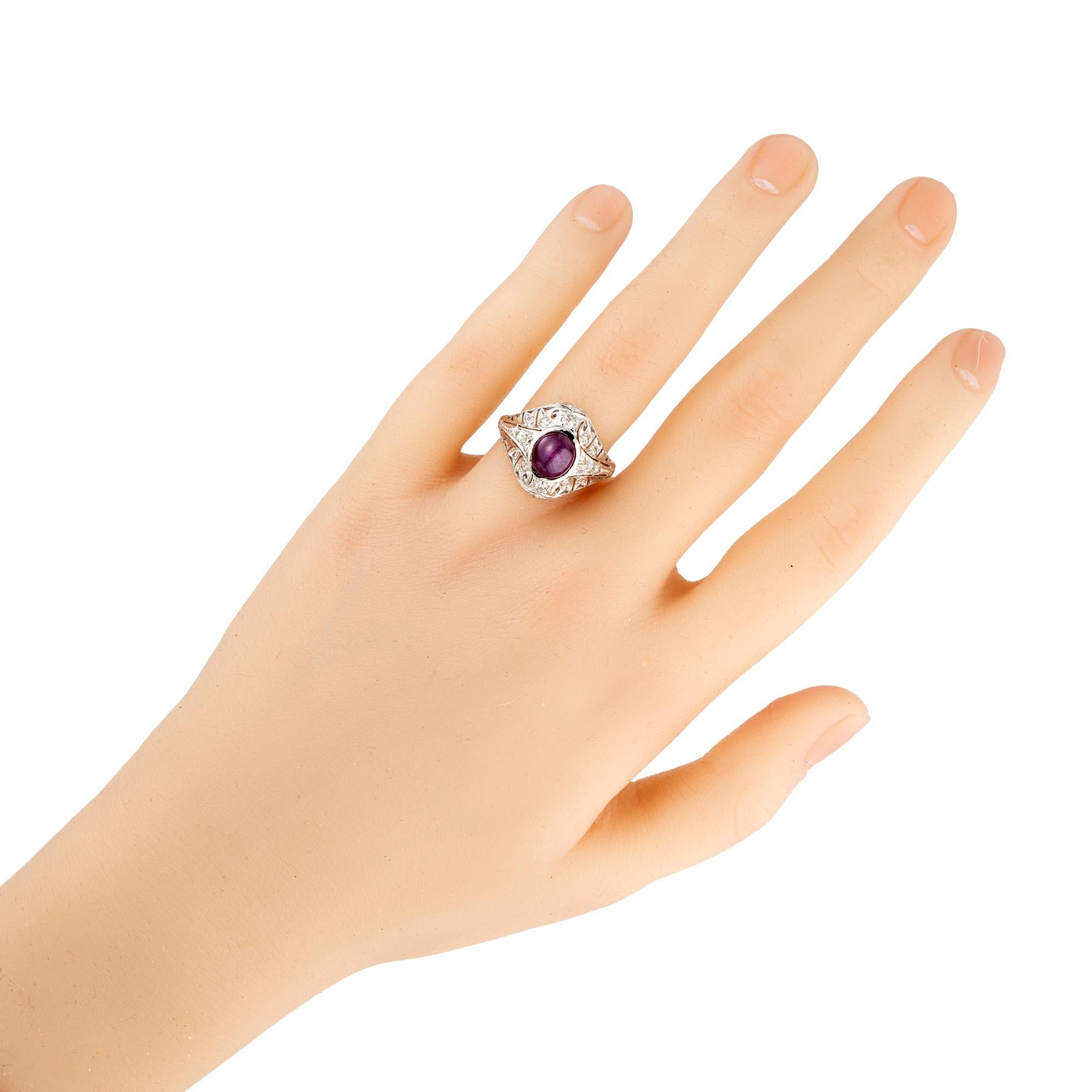 GIA Certified 3.40 Carat Star Ruby Diamond Art Deco Platinum Cocktail Ring For Sale 6