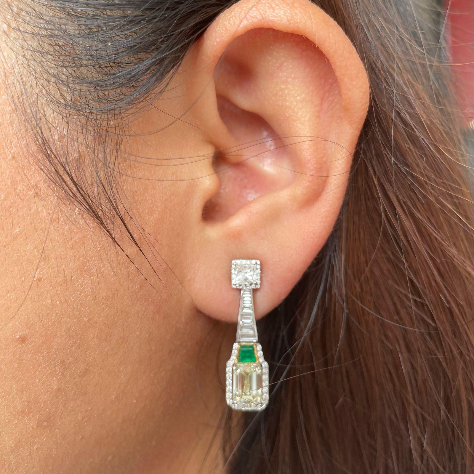 GIA Certified 3.40 Carats Emerald Cut Diamond Earrings in 18 Karat White Gold For Sale 3