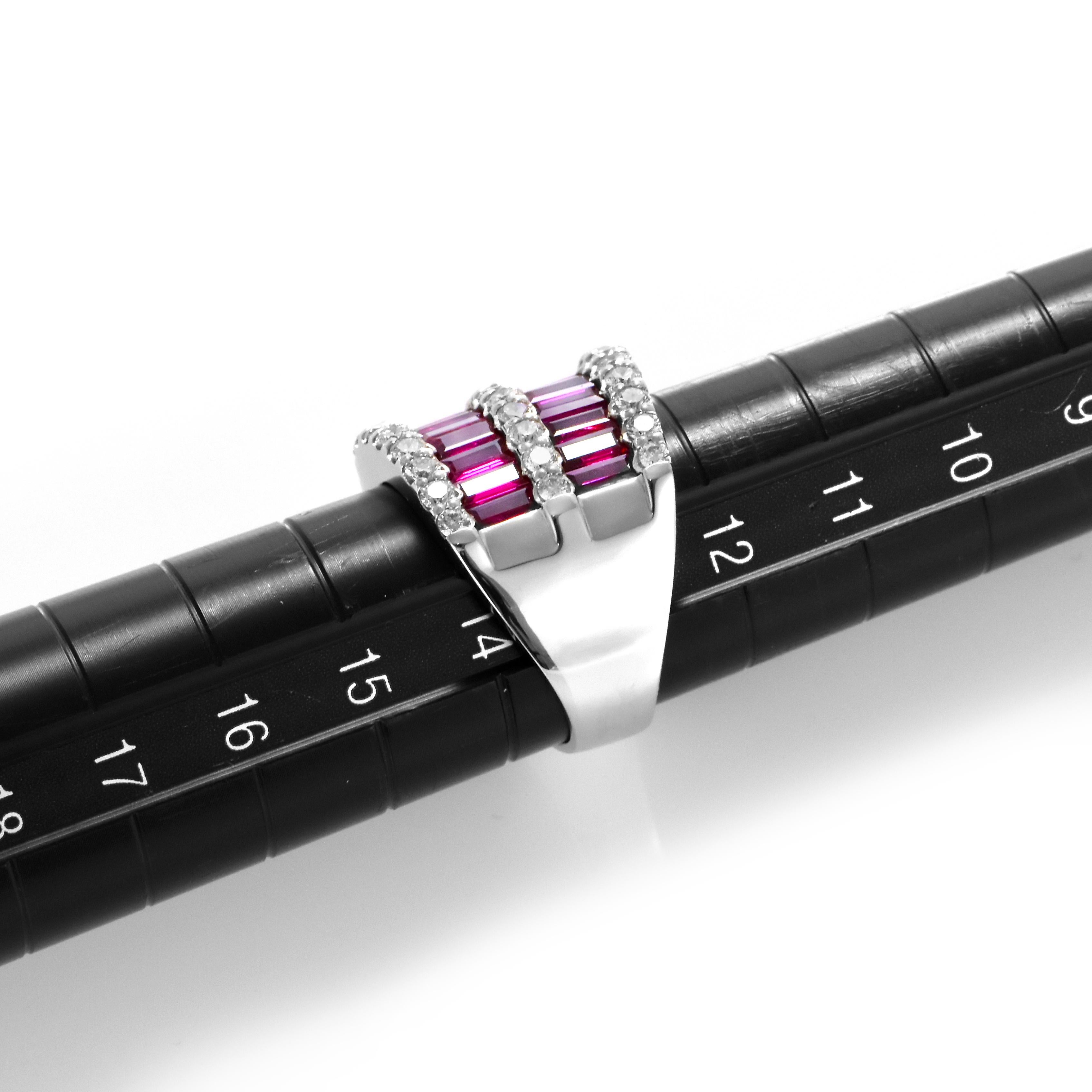 GIA Certified 3.40 Carats of Natural Unheated, Baguette Rubies and Diamond Ring For Sale 5