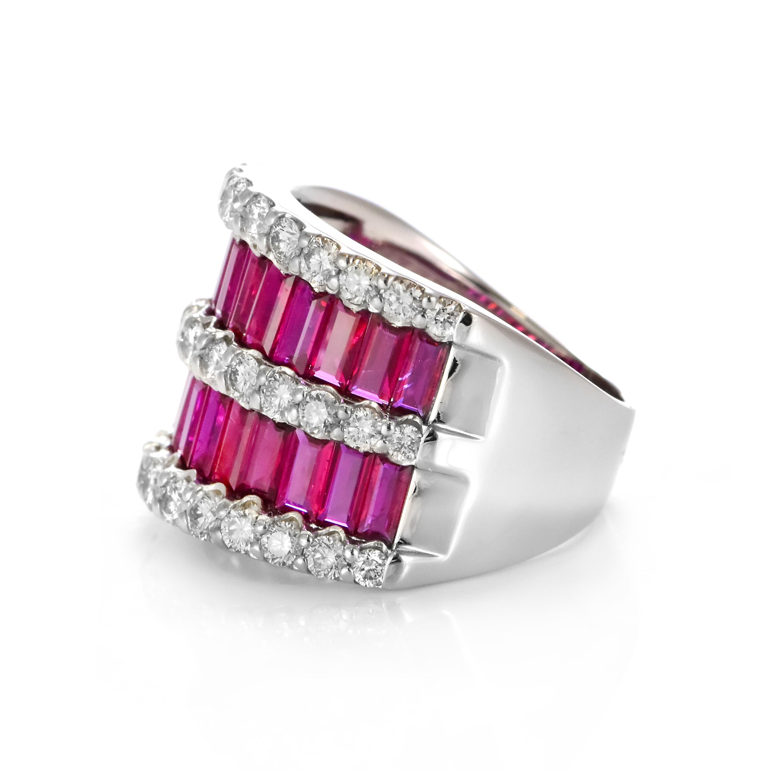 GIA Certified 3.40 Carats of Natural Unheated, Baguette Rubies and Diamond Ring For Sale 6