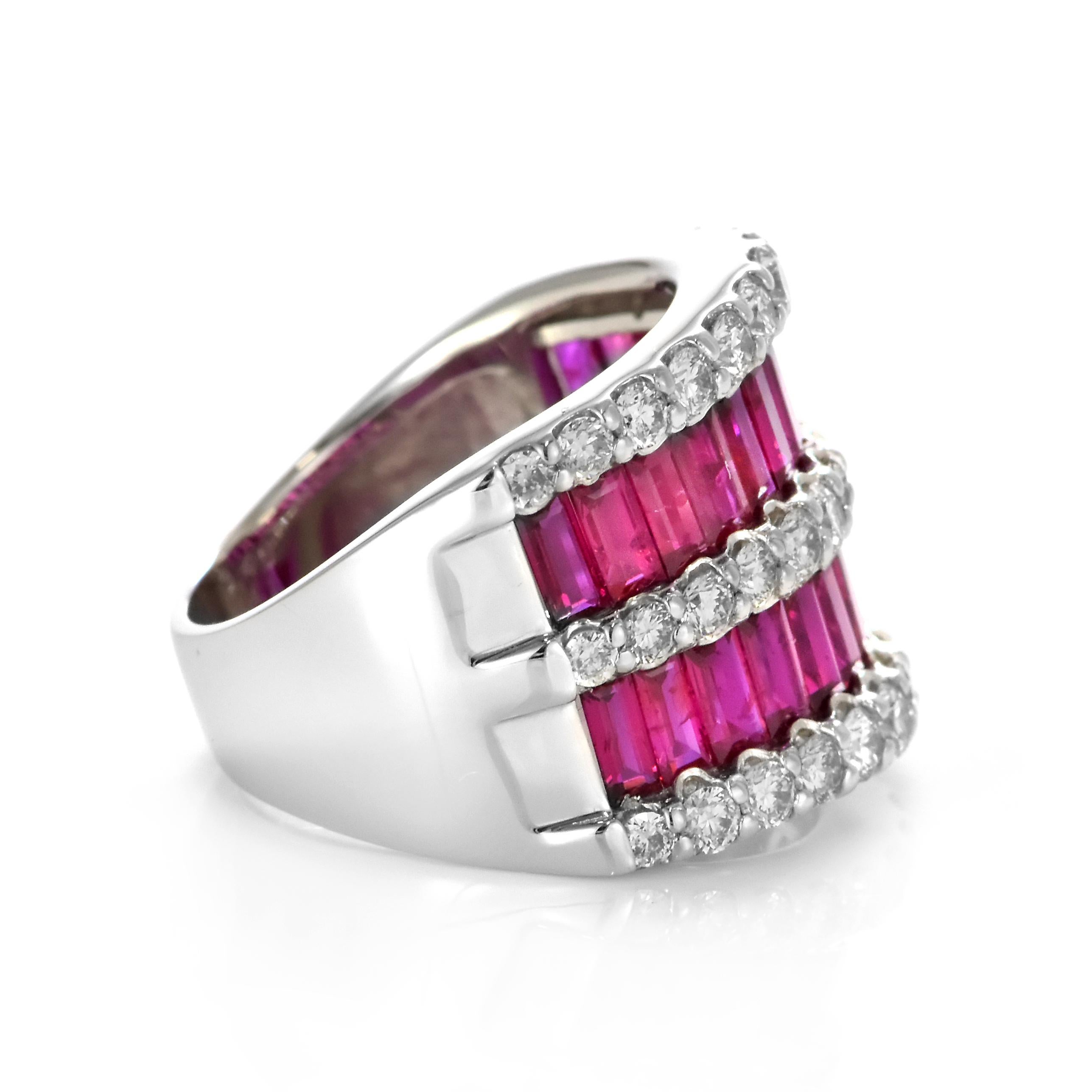 GIA Certified 3.40 Carats of Natural Unheated, Baguette Rubies and Diamond Ring For Sale 7