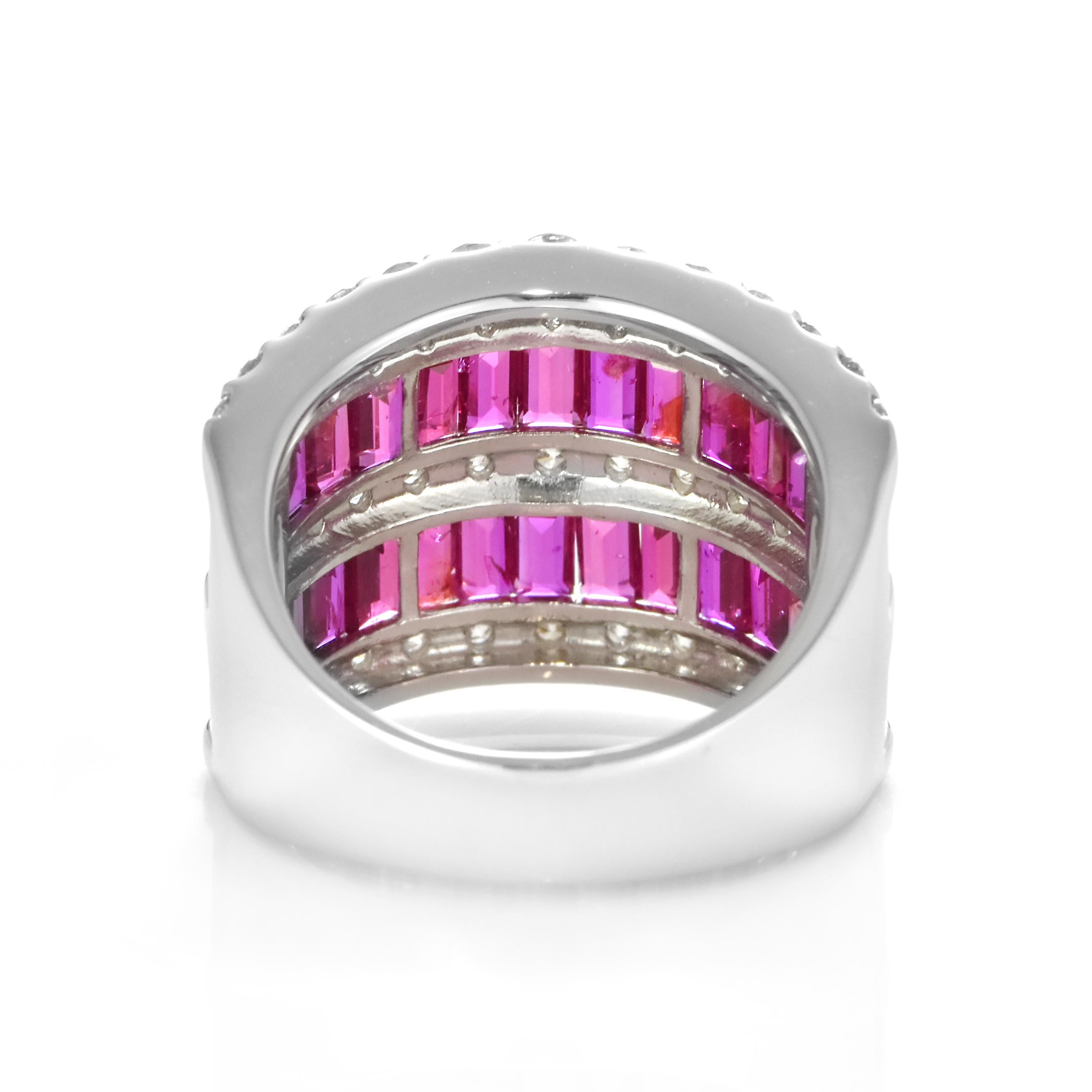 GIA Certified 3.40 Carats of Natural Unheated, Baguette Rubies and Diamond Ring For Sale 8