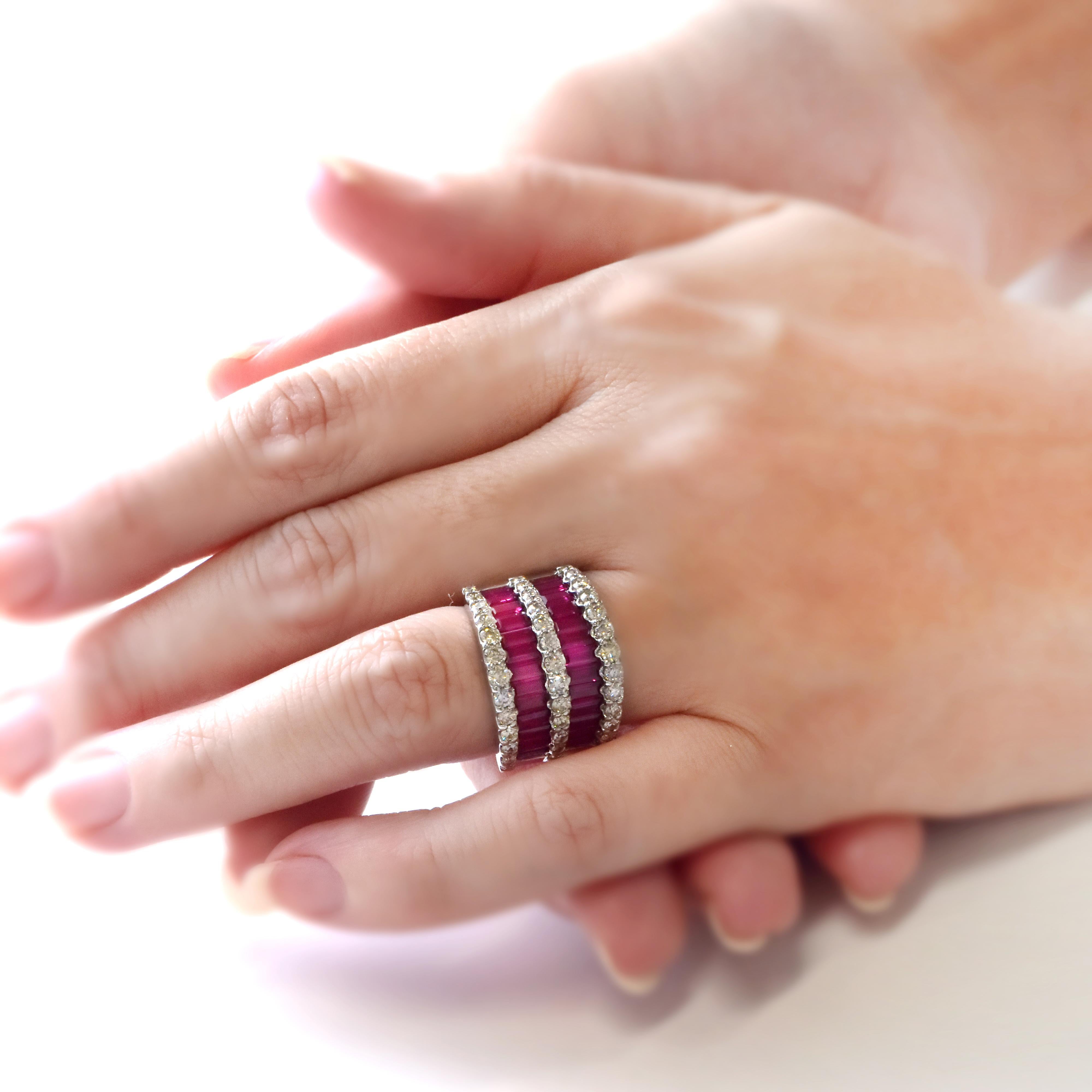 Modern GIA Certified 3.40 Carats of Natural Unheated, Baguette Rubies and Diamond Ring For Sale