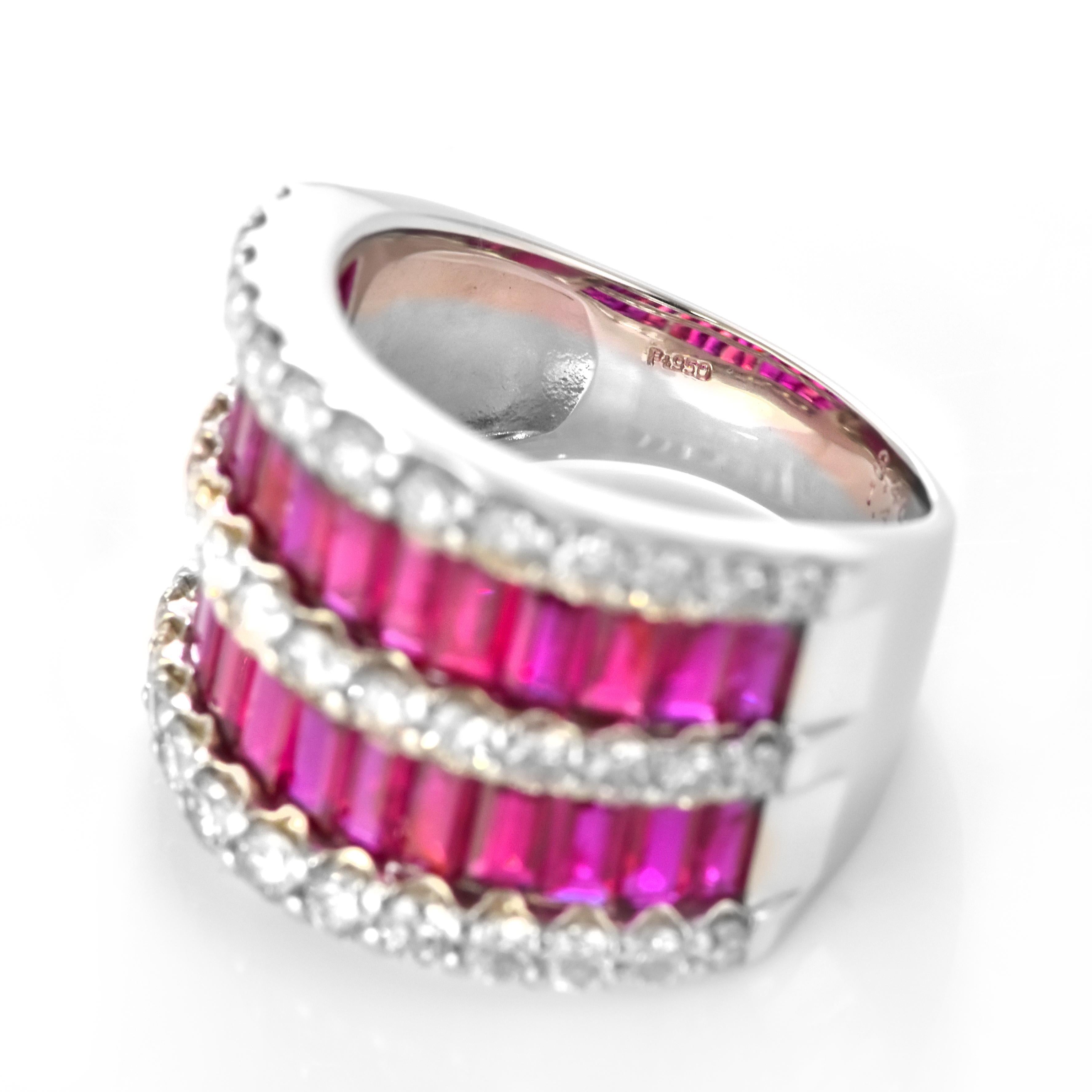 GIA Certified 3.40 Carats of Natural Unheated, Baguette Rubies and Diamond Ring For Sale 2