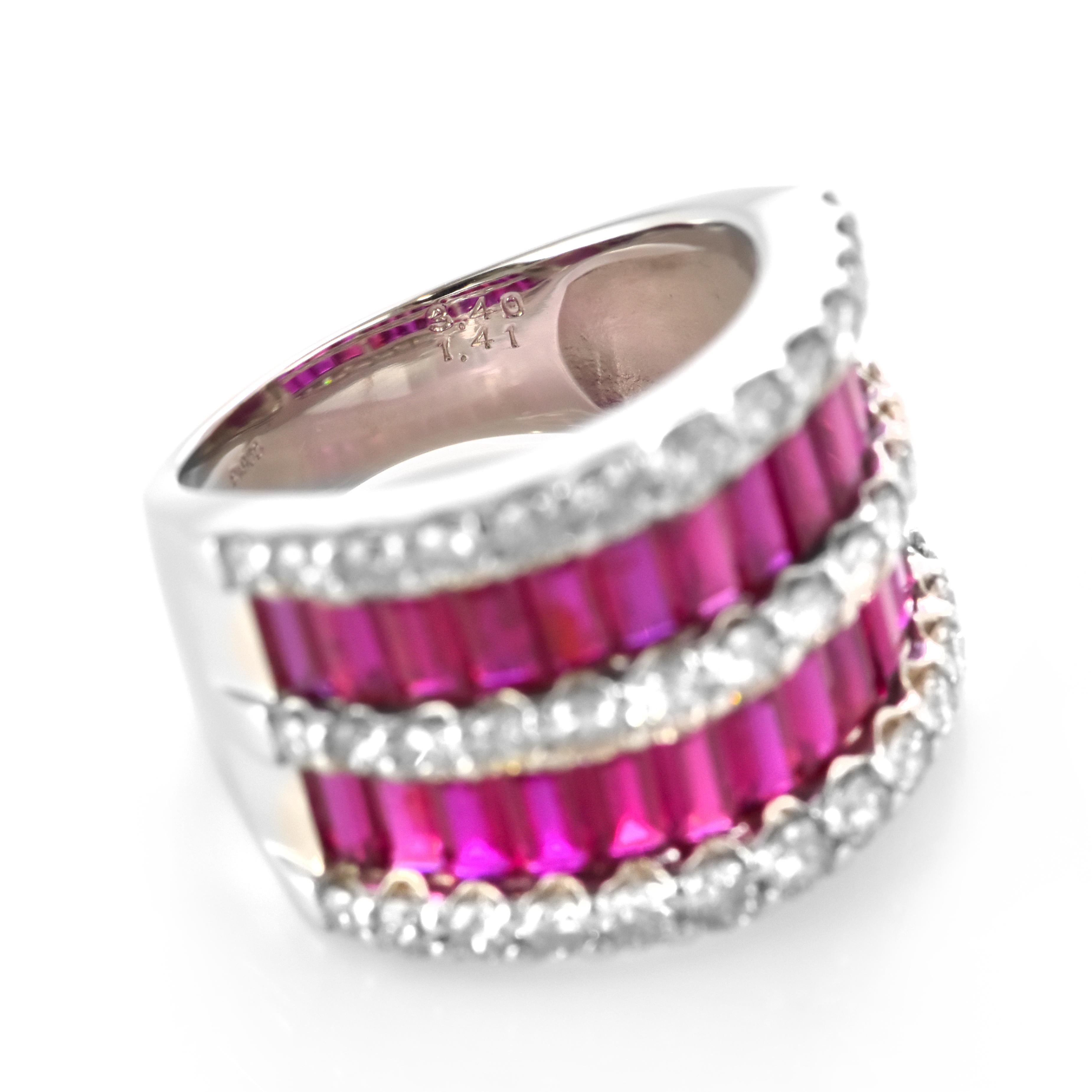 GIA Certified 3.40 Carats of Natural Unheated, Baguette Rubies and Diamond Ring For Sale 3