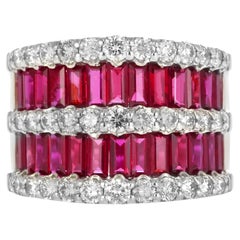 Anillo de diamantes y rubíes baguette naturales sin calentar de 3,40 quilates con certificado GIA