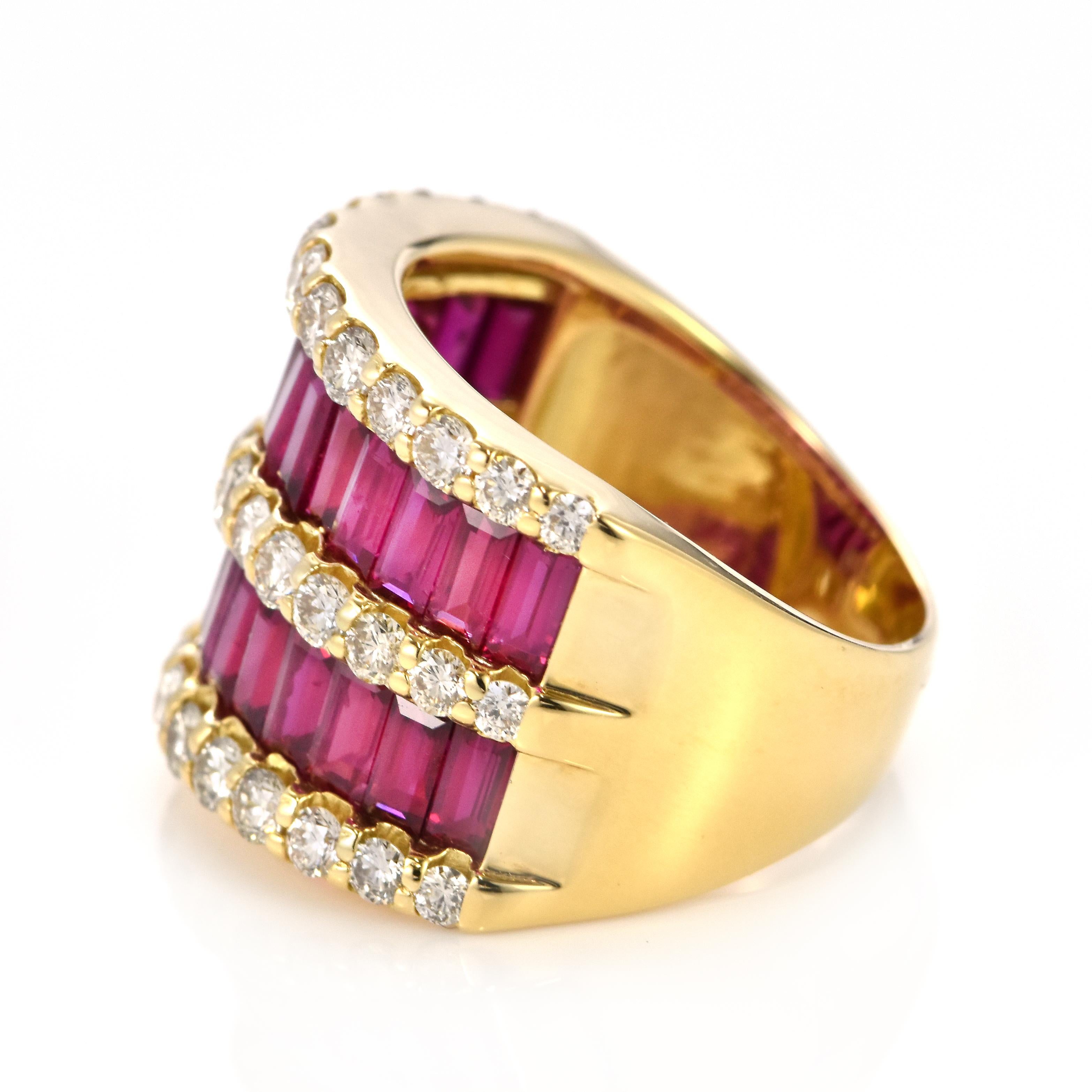 GIA Certified 3.40 Carats Unheated Rubies and Diamond Ring Made in 18K Gold For Sale 4