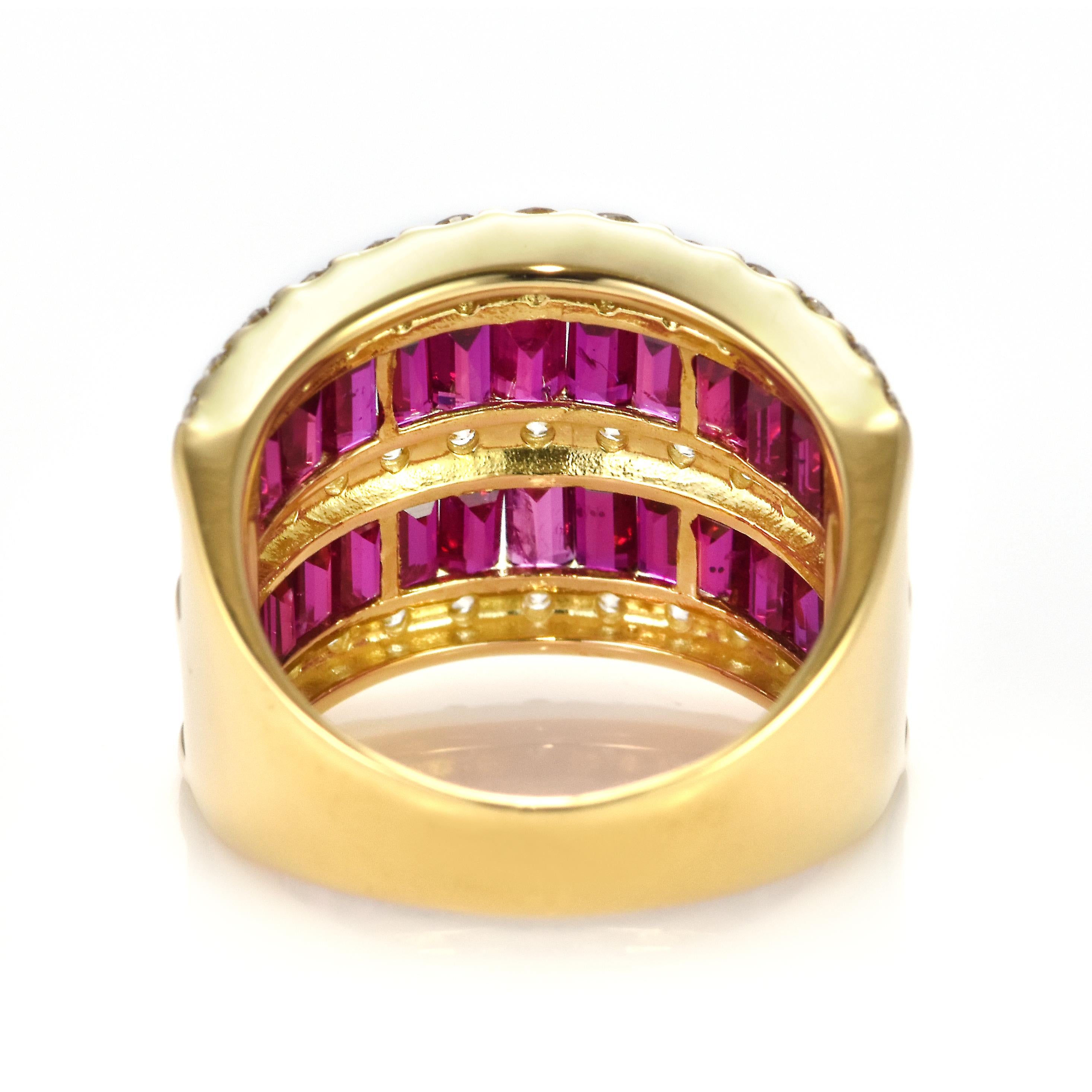 GIA Certified 3.40 Carats Unheated Rubies and Diamond Ring Made in 18K Gold For Sale 5