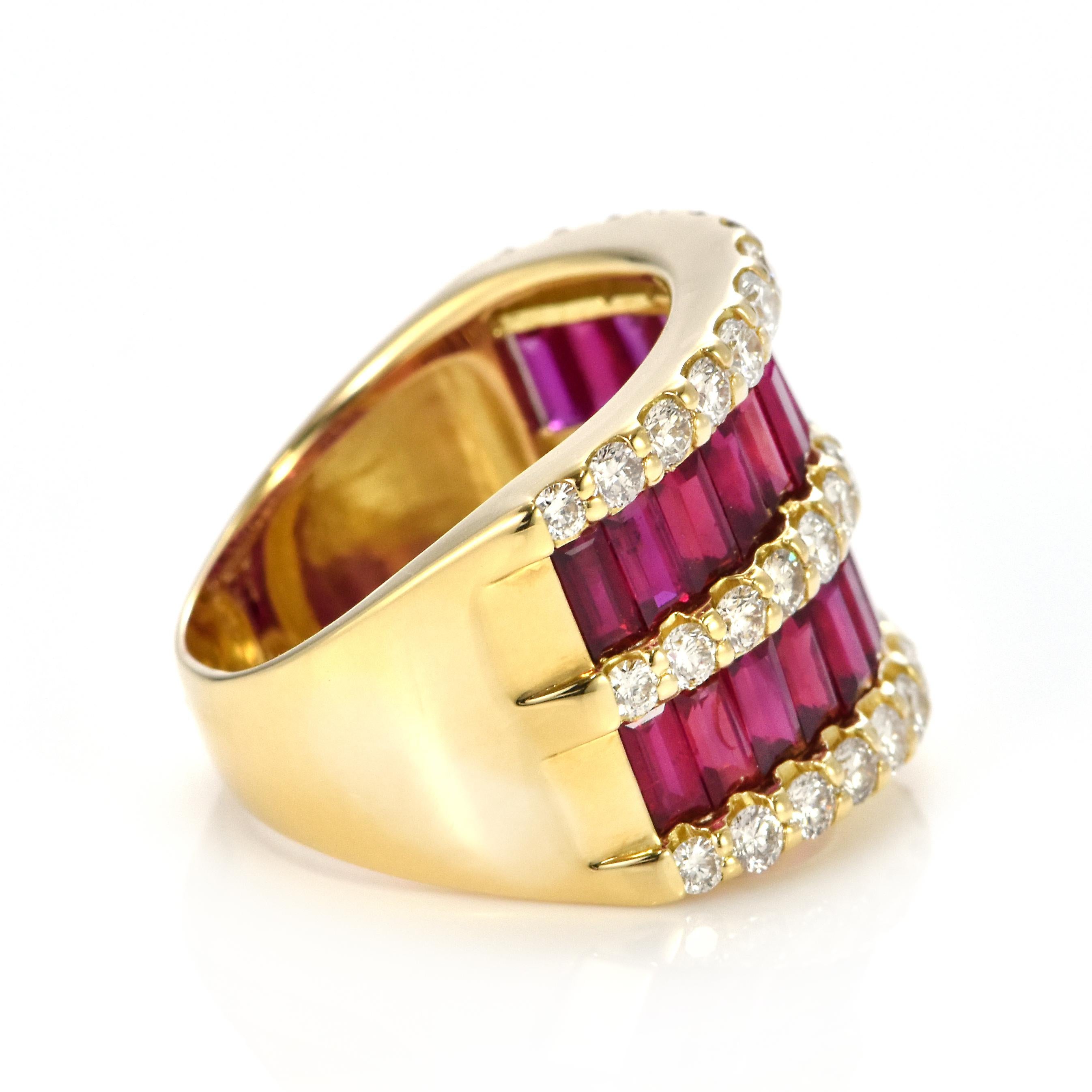 GIA Certified 3.40 Carats Unheated Rubies and Diamond Ring Made in 18K Gold For Sale 6