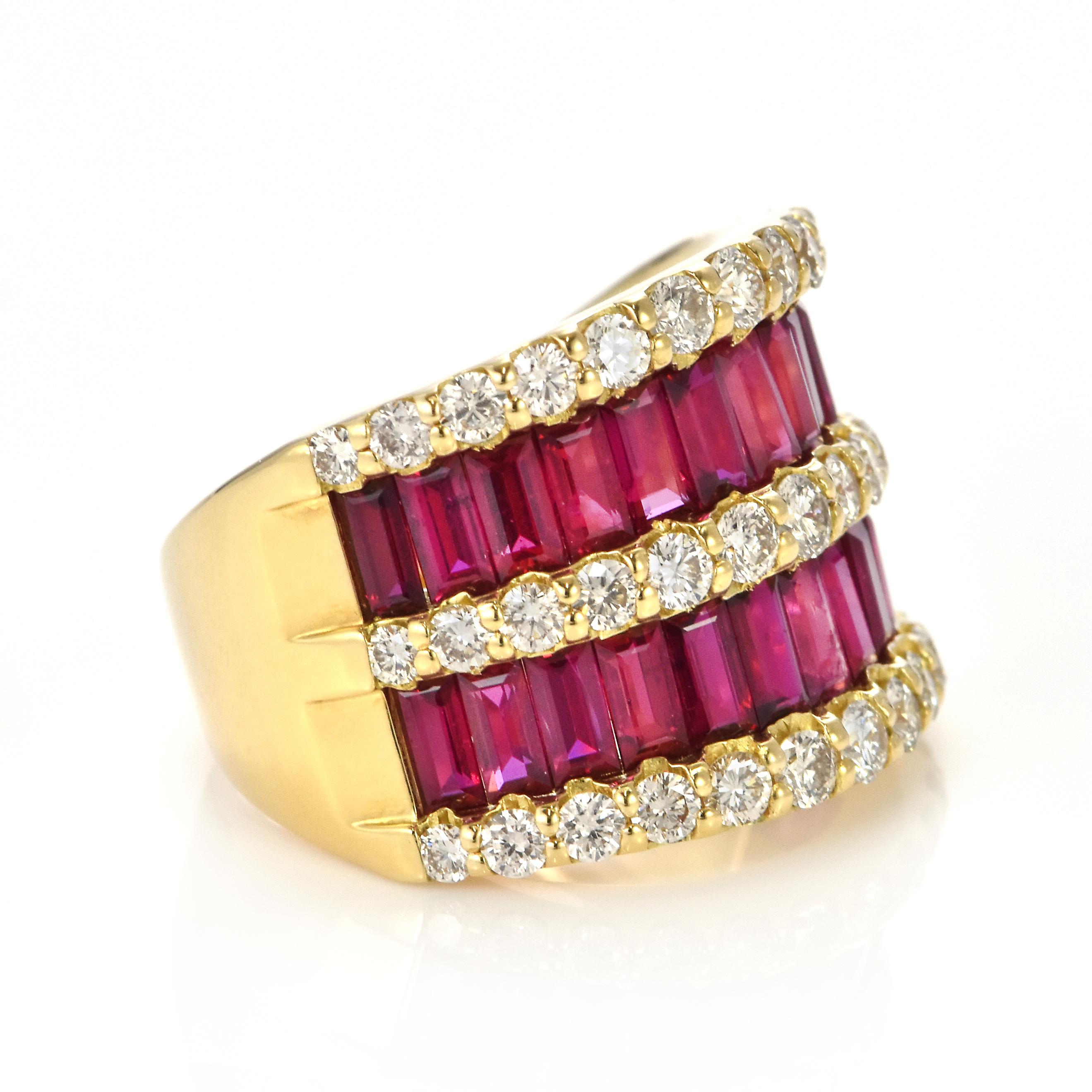GIA Certified 3.40 Carats Unheated Rubies and Diamond Ring Made in 18K Gold For Sale 7