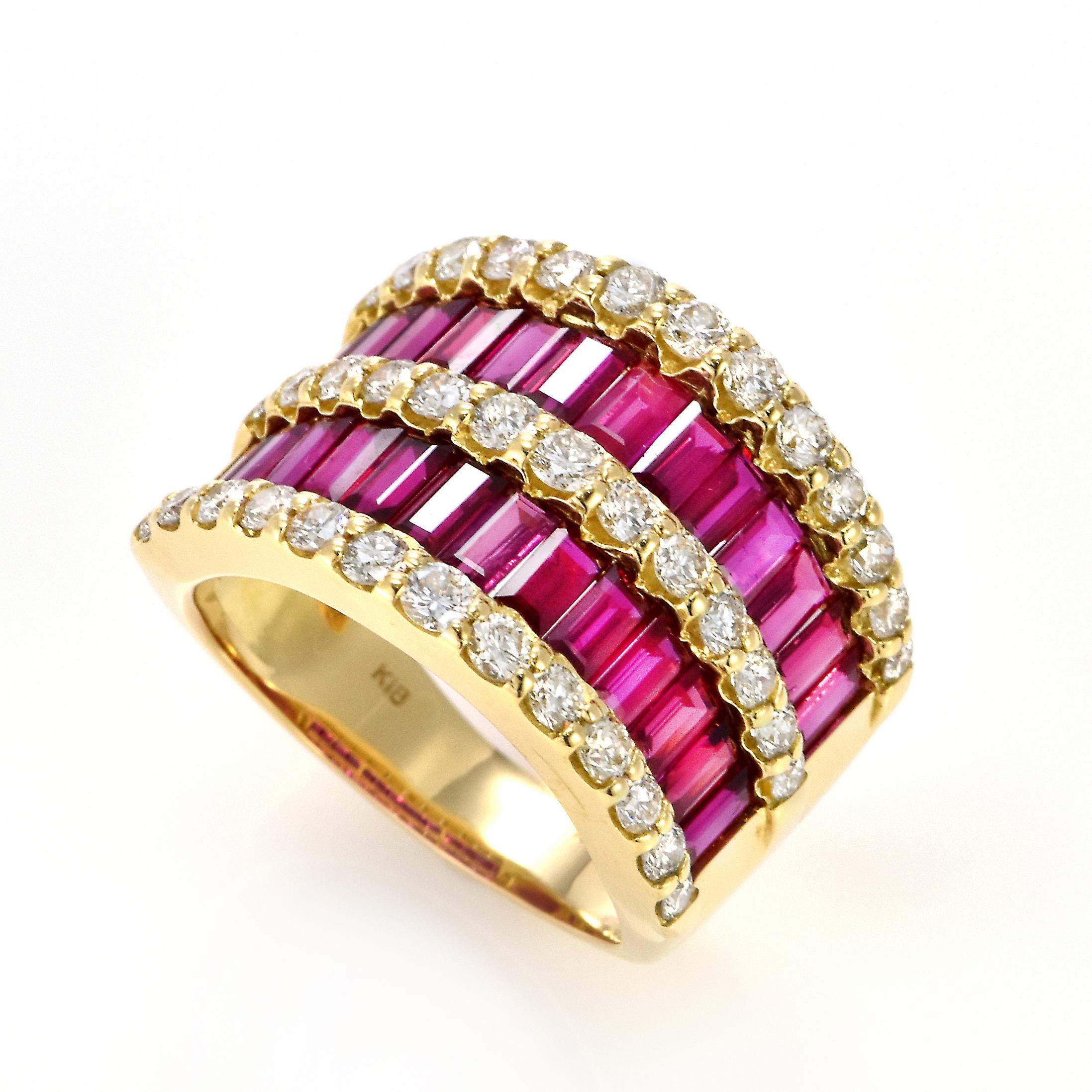 A beautiful Ring set in 18 Karat Gold featuring a GIA Certified 3.40 Carat Natural unheated Rubies and 1.41 Carat Diamonds. Rubies are referred to as 