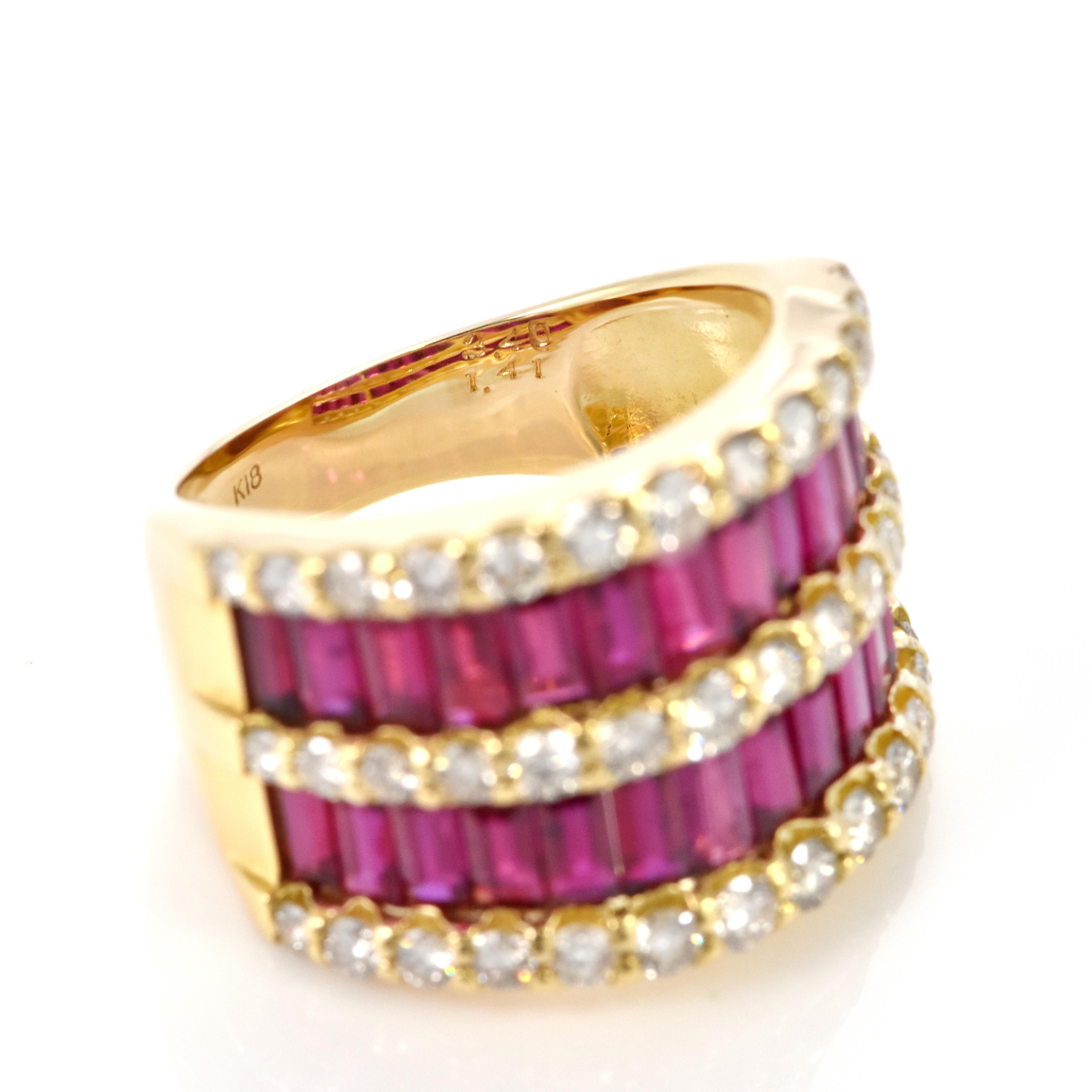 GIA Certified 3.40 Carats Unheated Rubies and Diamond Ring Made in 18K Gold For Sale 1