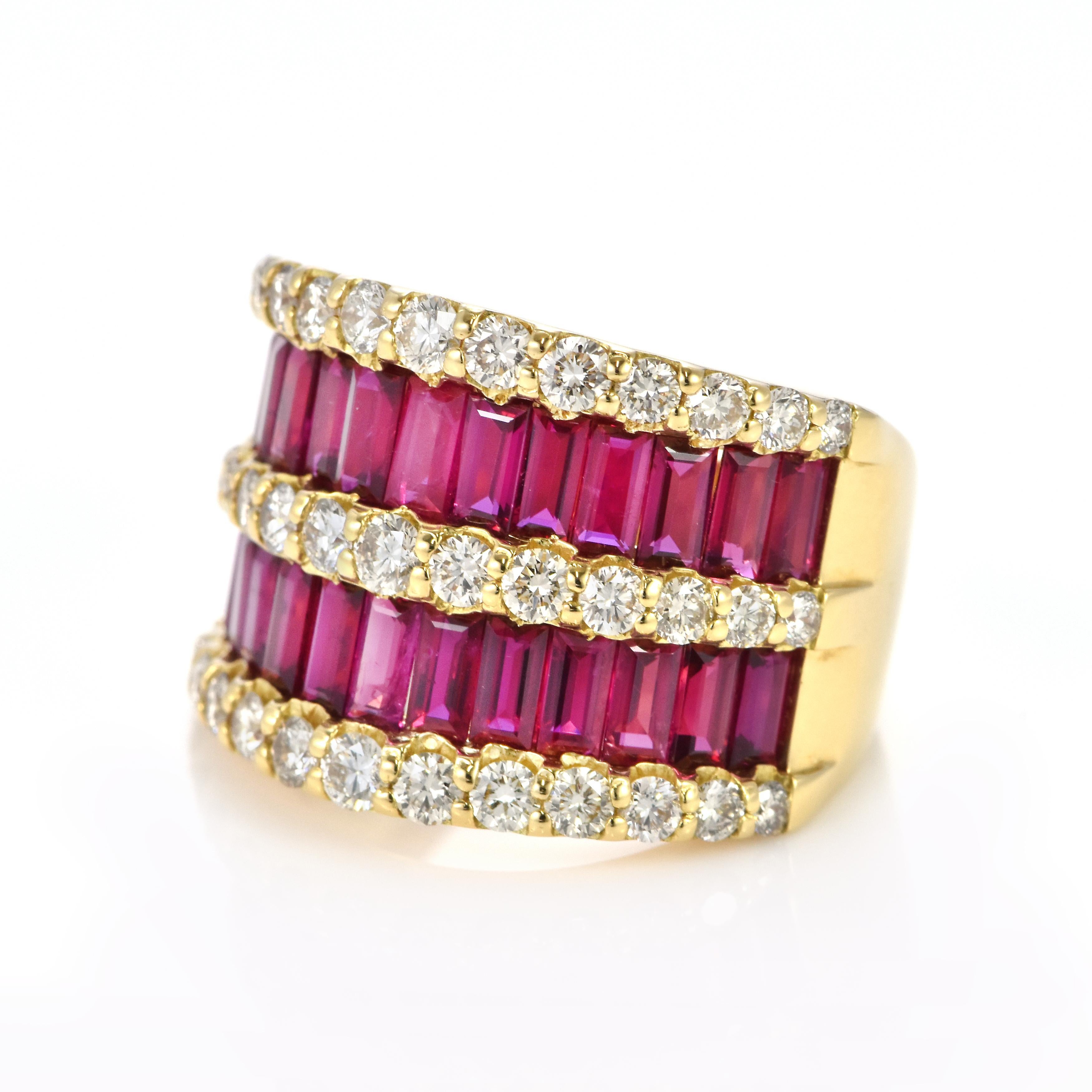 GIA Certified 3.40 Carats Unheated Rubies and Diamond Ring Made in 18K Gold For Sale 3