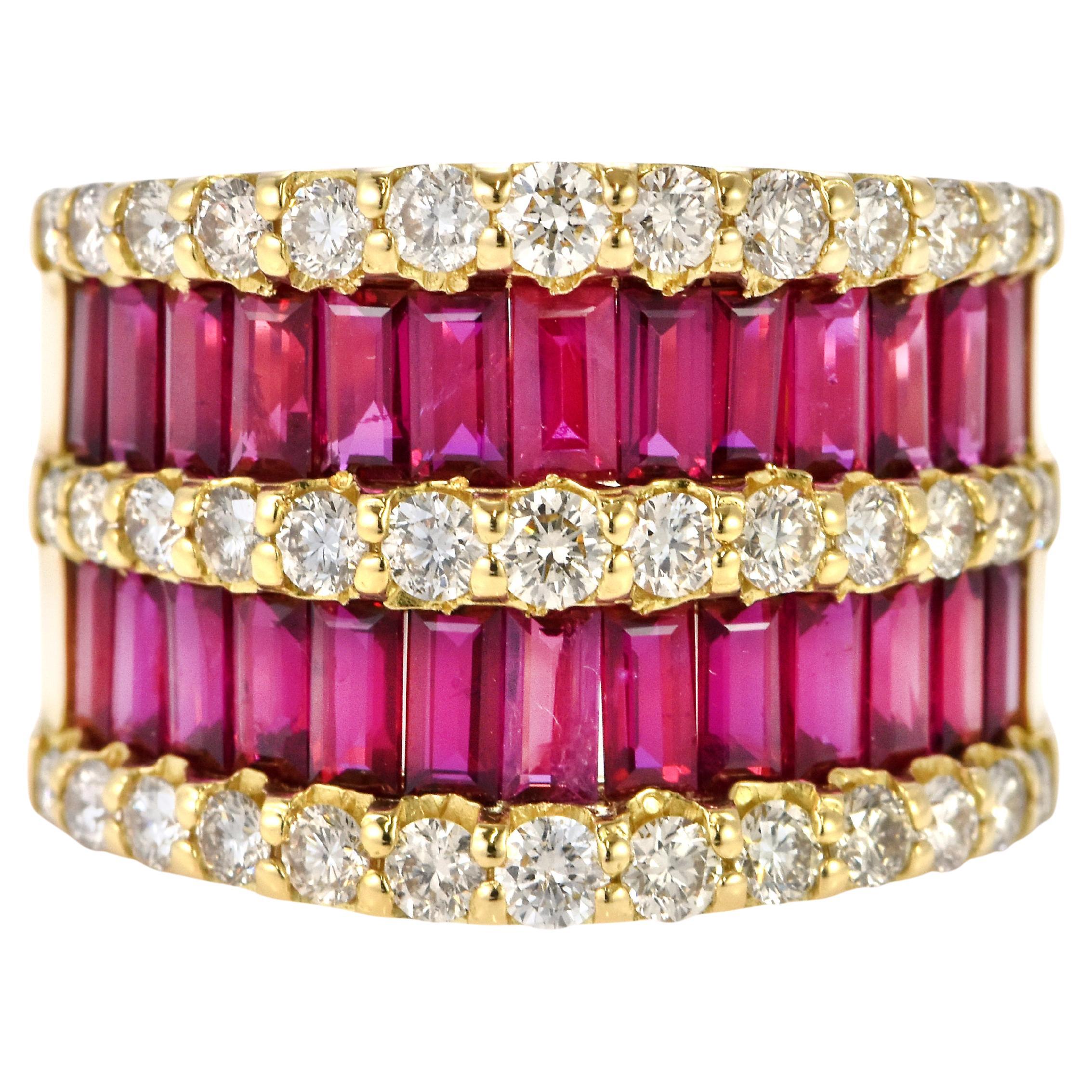 GIA Certified 3.40 Carats Unheated Rubies and Diamond Ring Made in 18K Gold