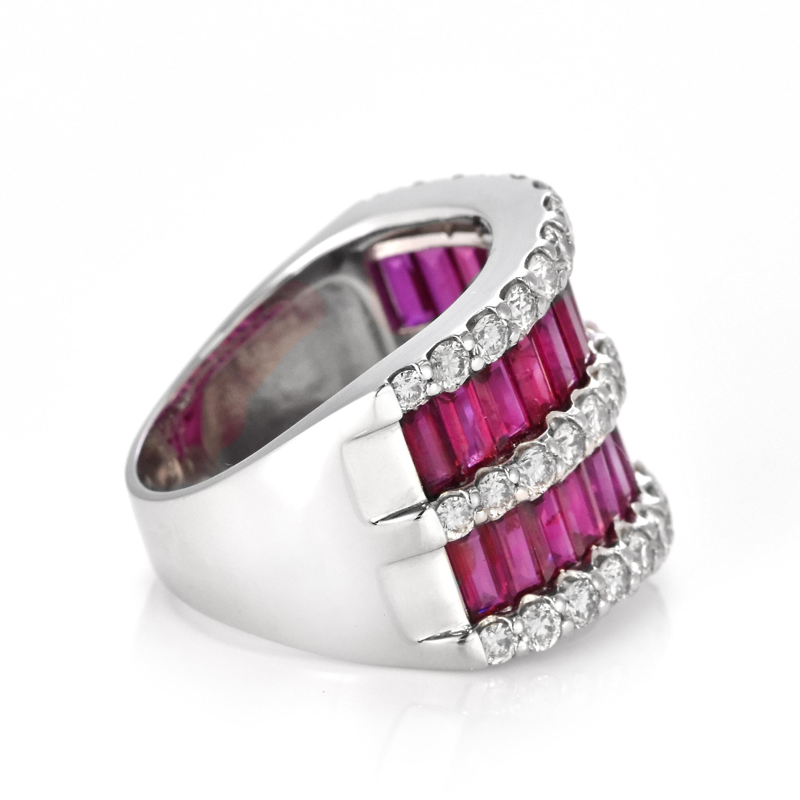 GIA Certified 3.40 Carats Unheated Rubies and Diamond Ring Made in Platinum For Sale 4