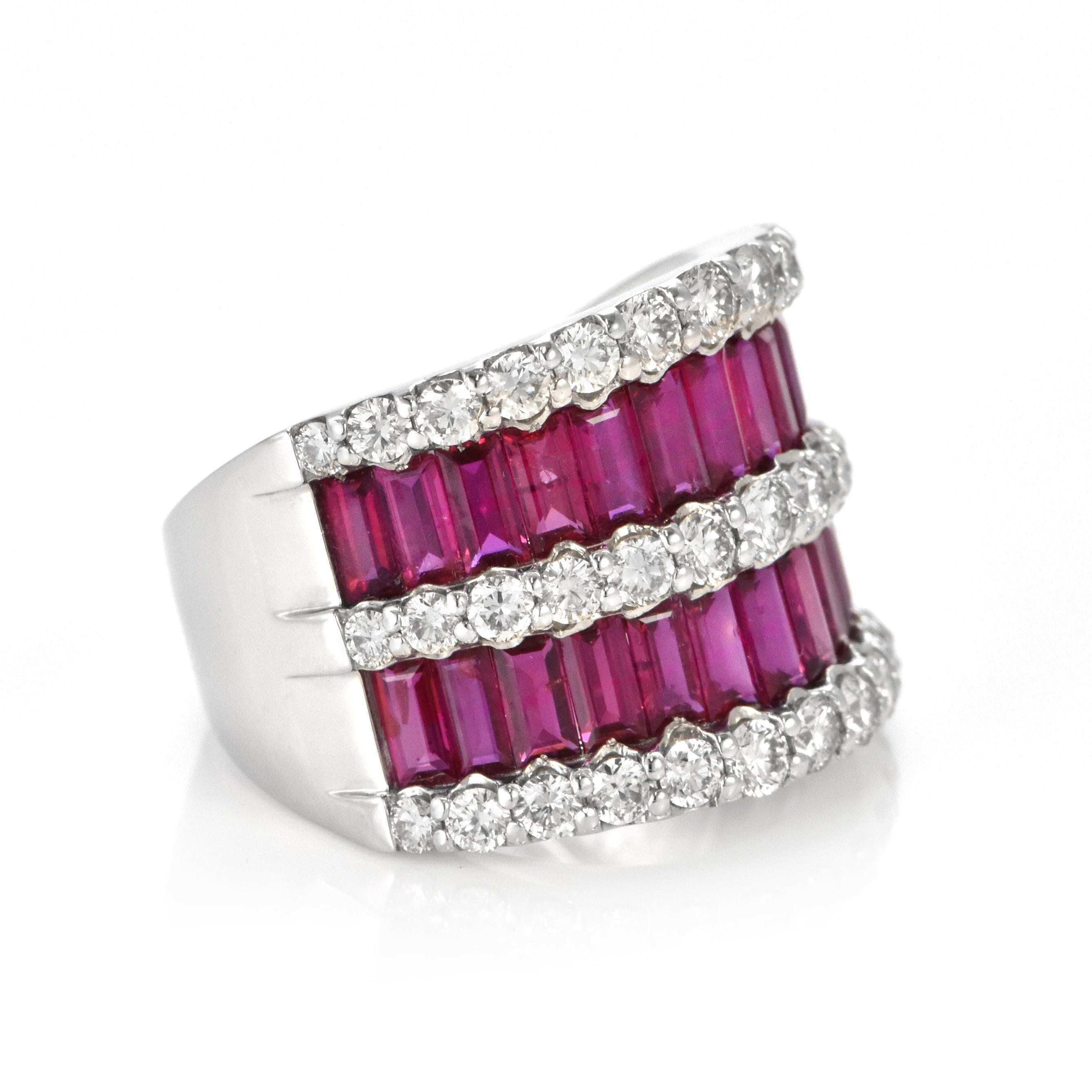 GIA Certified 3.40 Carats Unheated Rubies and Diamond Ring Made in Platinum For Sale 5