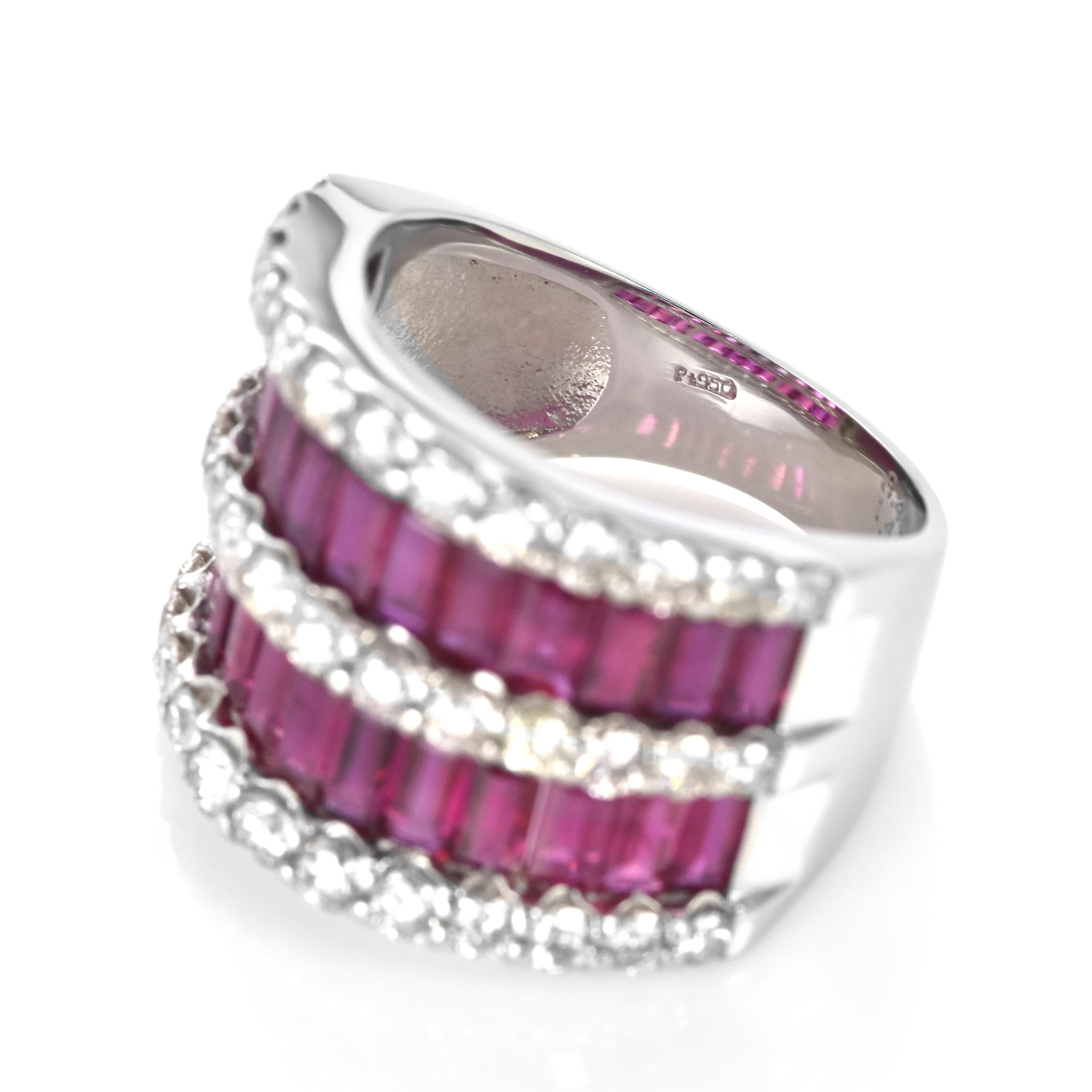 GIA Certified 3.40 Carats Unheated Rubies and Diamond Ring Made in Platinum For Sale 6