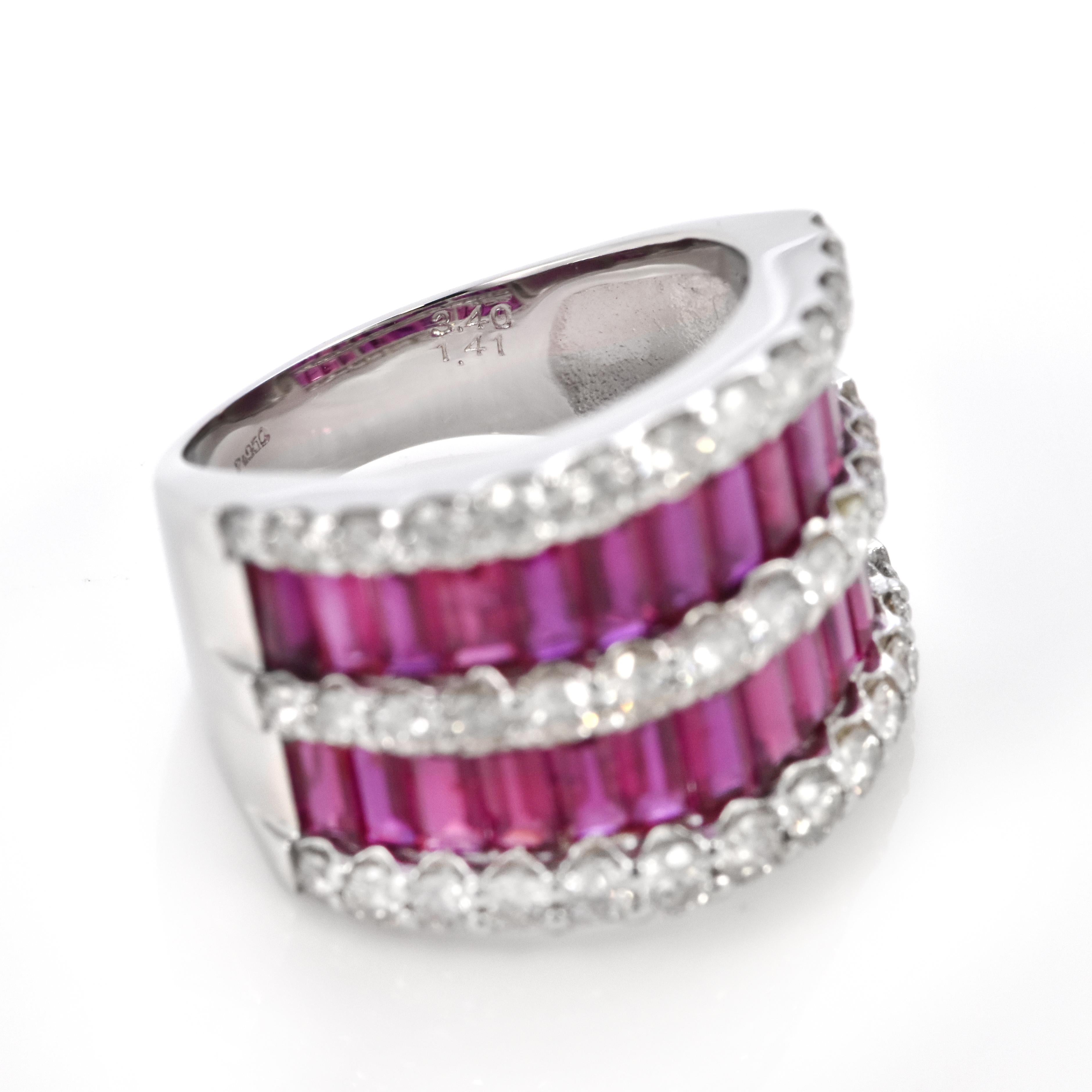 GIA Certified 3.40 Carats Unheated Rubies and Diamond Ring Made in Platinum For Sale 7