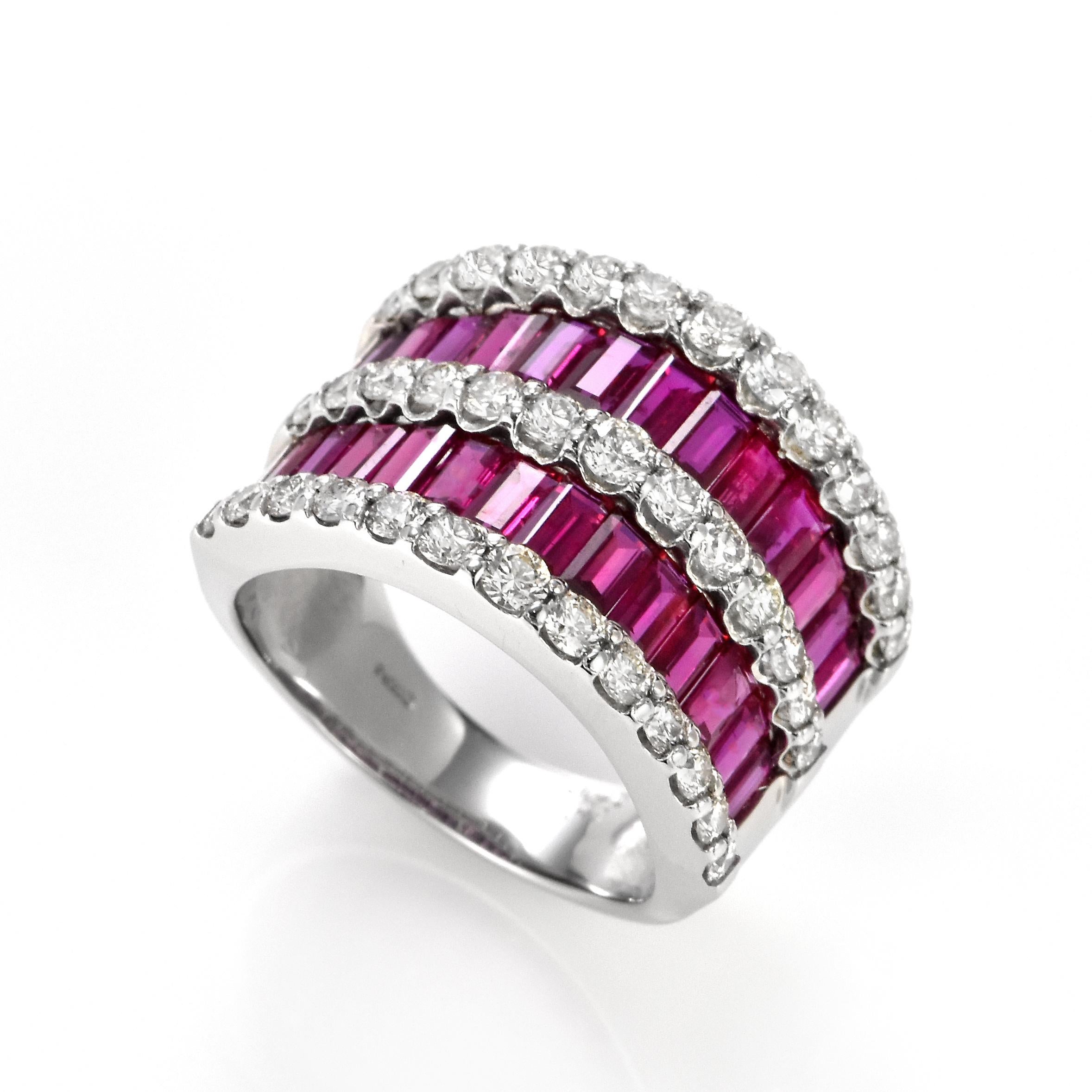 A beautiful Ring set in Platinum featuring a GIA Certified 3.40 Carat Natural unheated Rubies and 1.41 Carat Diamonds. Rubies are referred to as 