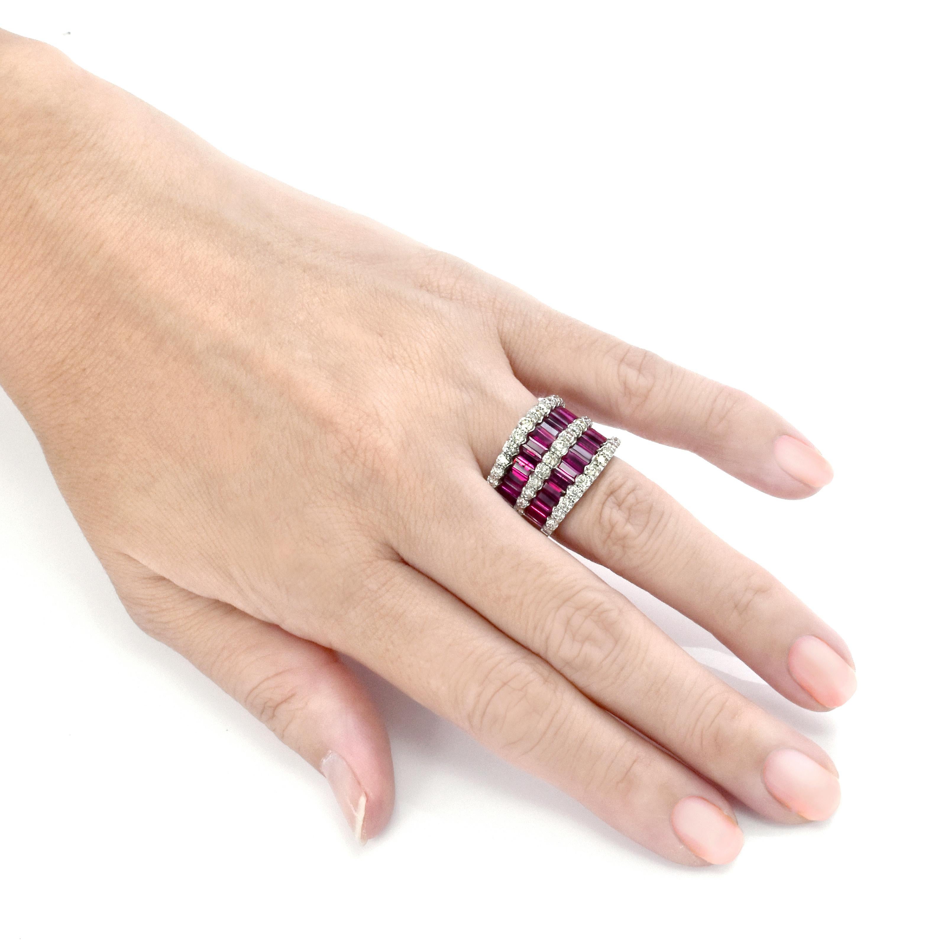Modern GIA Certified 3.40 Carats Unheated Rubies and Diamond Ring Made in Platinum For Sale