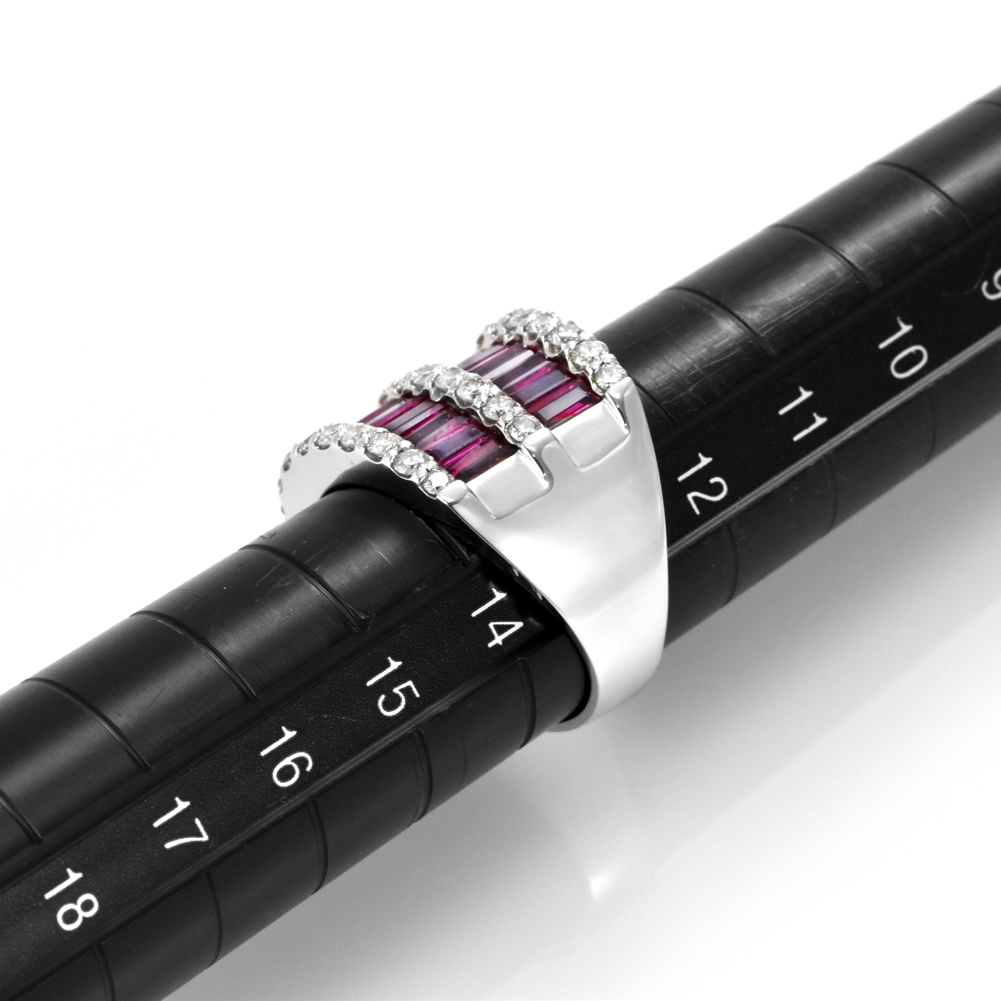 Baguette Cut GIA Certified 3.40 Carats Unheated Rubies and Diamond Ring Made in Platinum For Sale