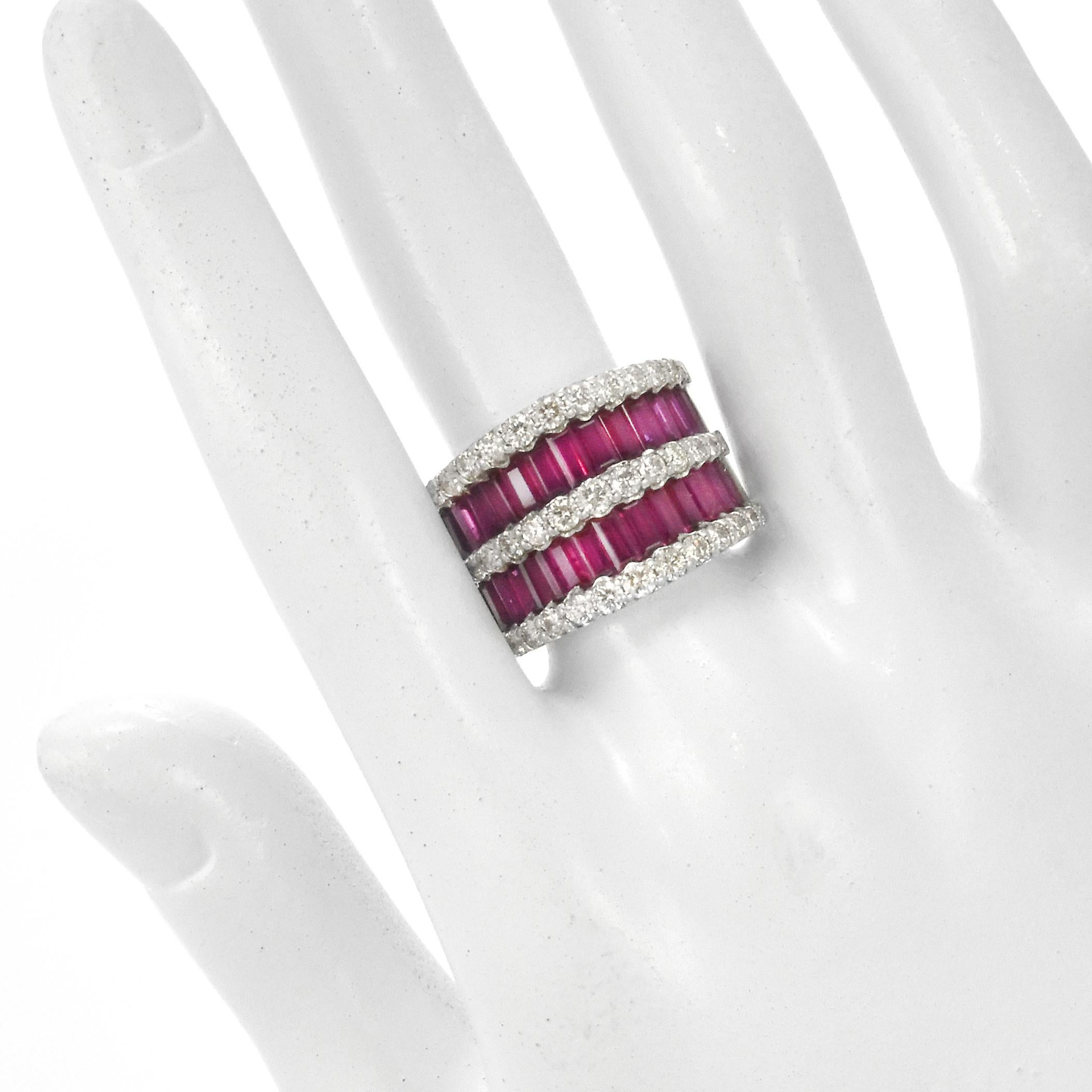 Women's GIA Certified 3.40 Carats Unheated Rubies and Diamond Ring Made in Platinum For Sale