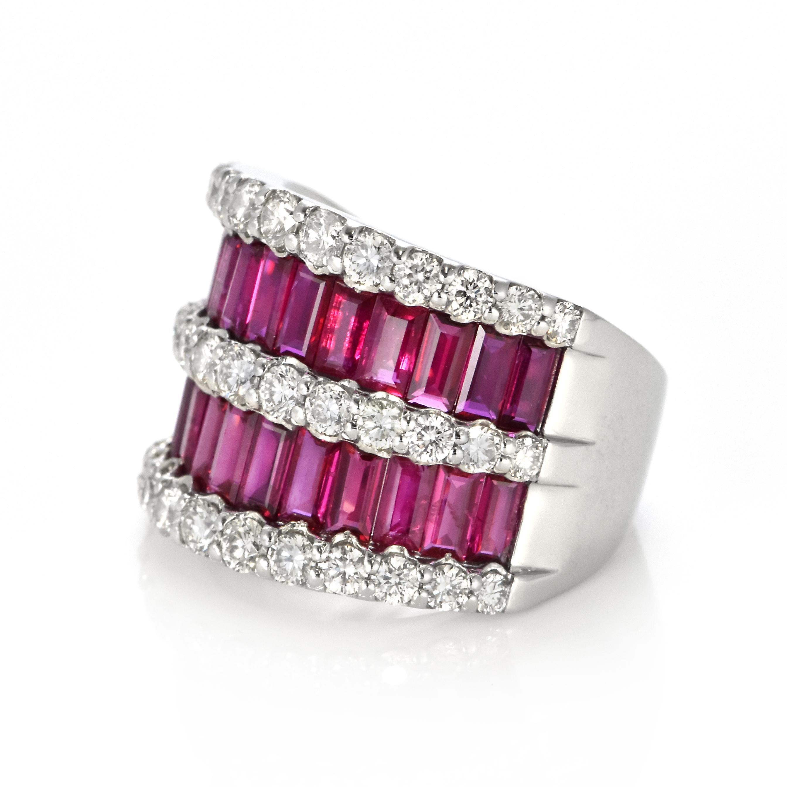 GIA Certified 3.40 Carats Unheated Rubies and Diamond Ring Made in Platinum For Sale 1