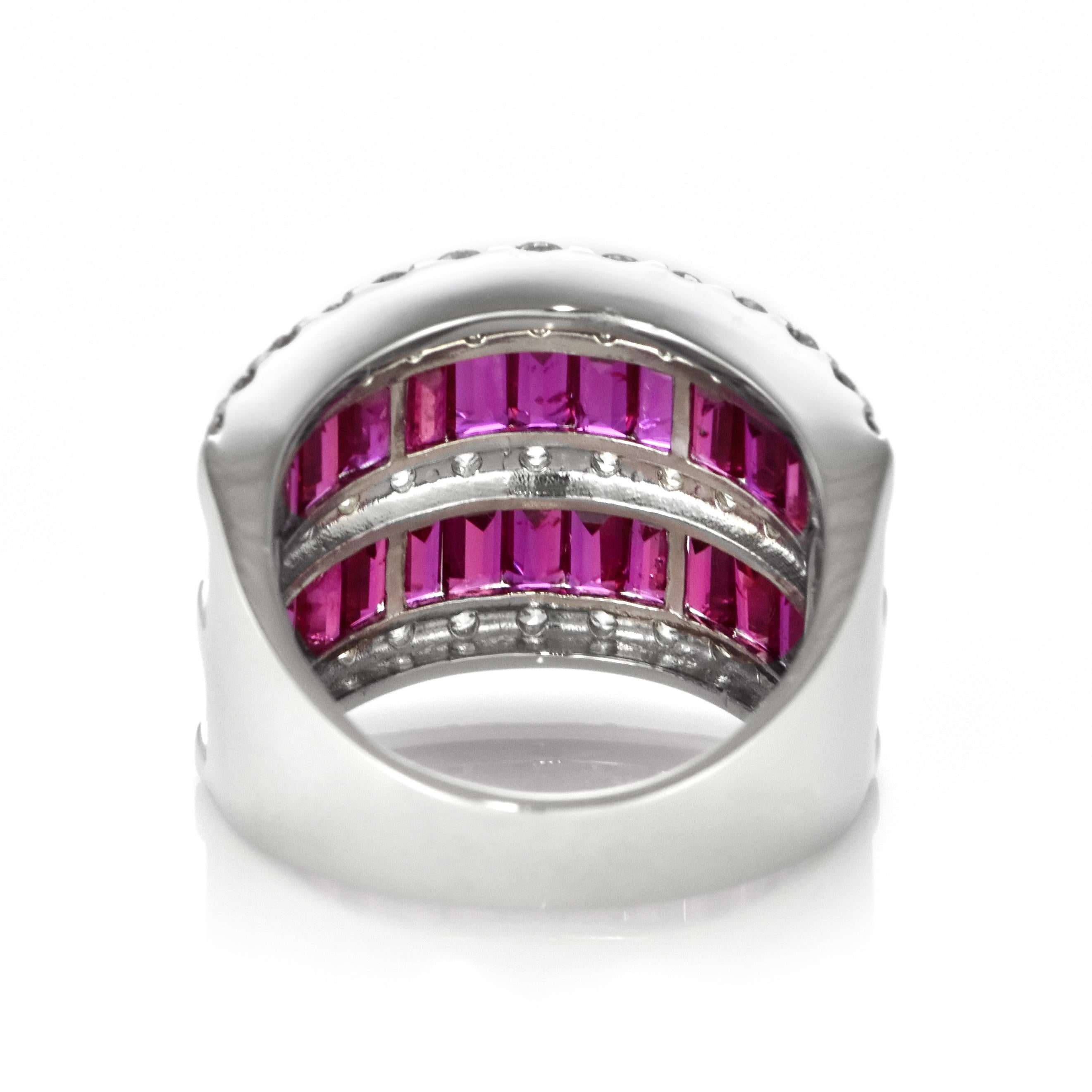 GIA Certified 3.40 Carats Unheated Rubies and Diamond Ring Made in Platinum For Sale 3