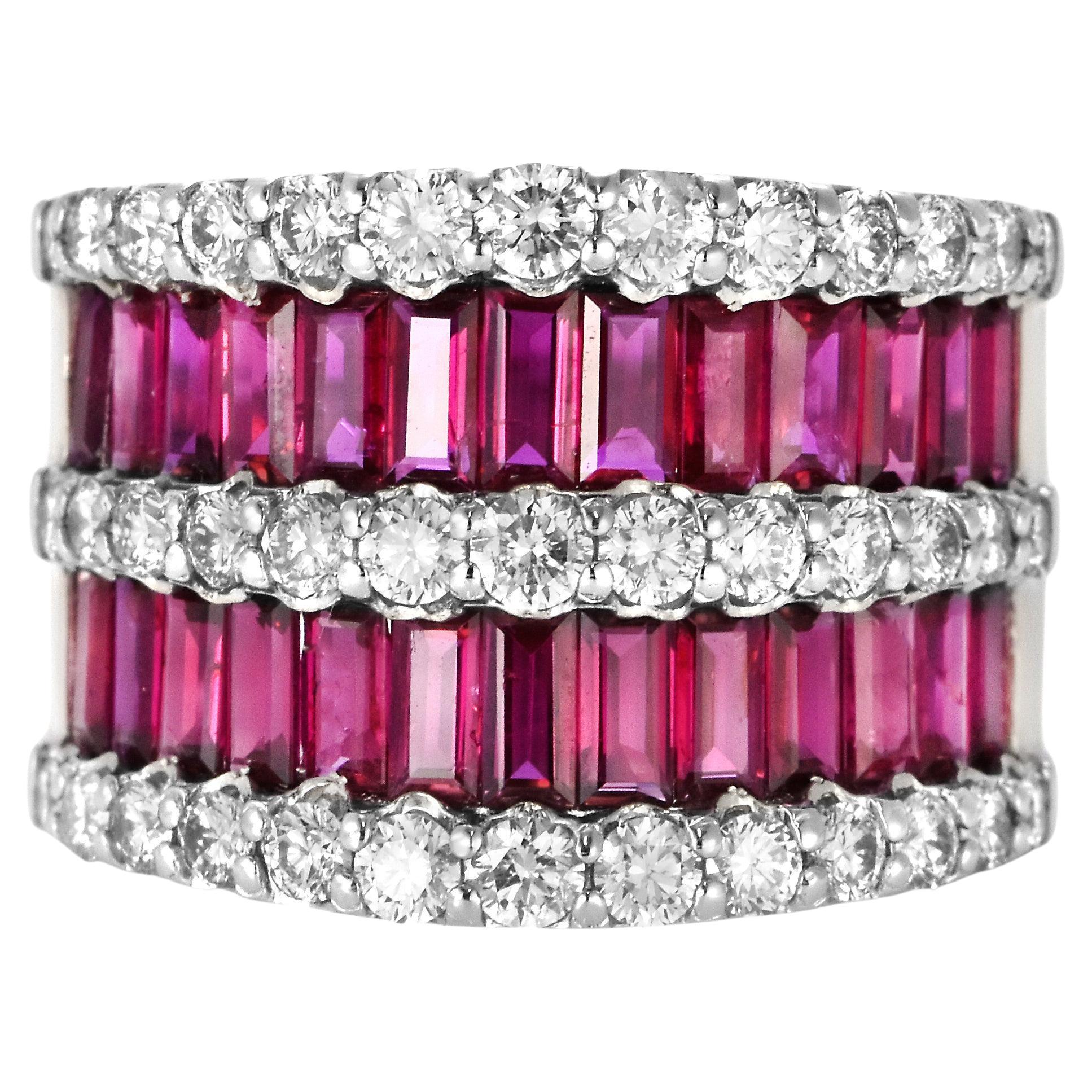 GIA Certified 3.40 Carats Unheated Rubies and Diamond Ring Made in Platinum