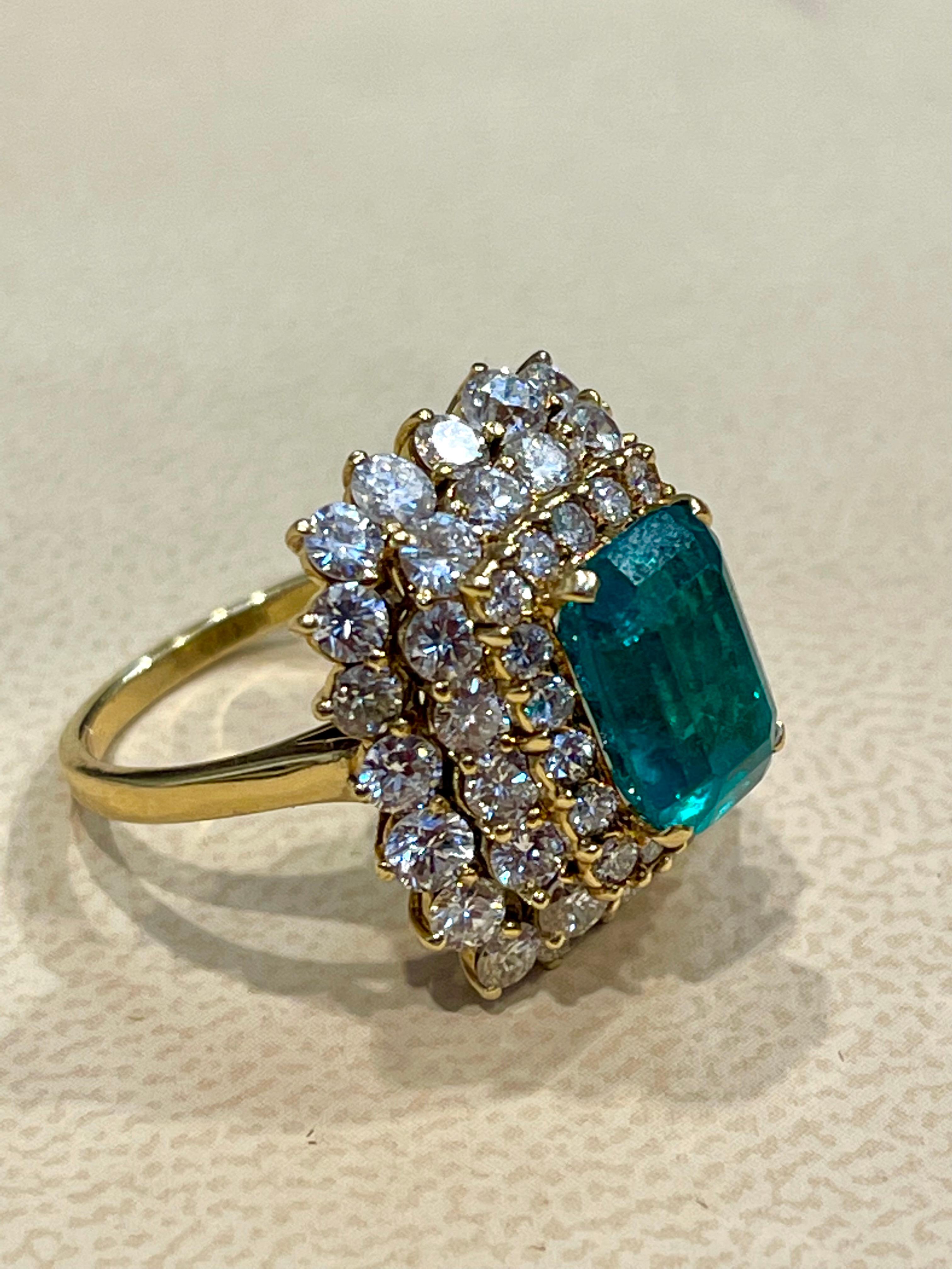 Women's GIA Certified 3.41 Carat Cushion Cut Colombian Emerald & Diamond Ring 18K Y Gold For Sale
