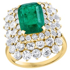 GIA Certified 3.41 Carat Cushion Cut Colombian Emerald & Diamond Ring 18K Y Gold