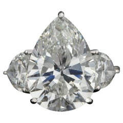 GIA Certified 3.41 Carat Old European Cut Diamond Ring with Pear Side Stones