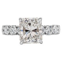 GIA Certified 3.41 Carats Radiant Cut Diamond Engagement Ring with Side Stones