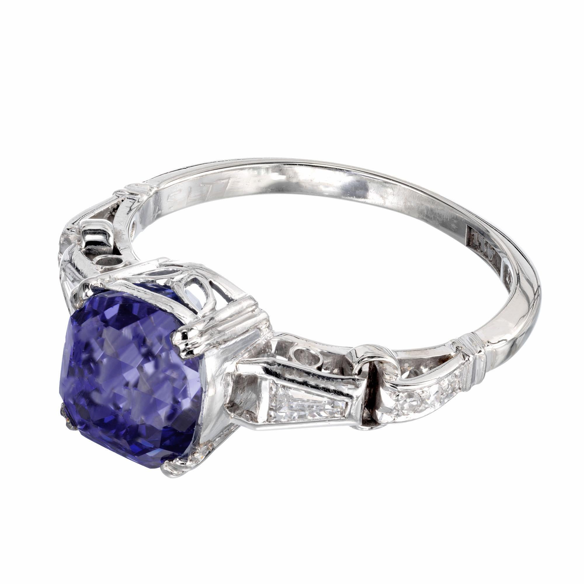 Cushion Cut GIA Certified 3.41 Carat Sapphire Diamond White Gold Engagement Ring