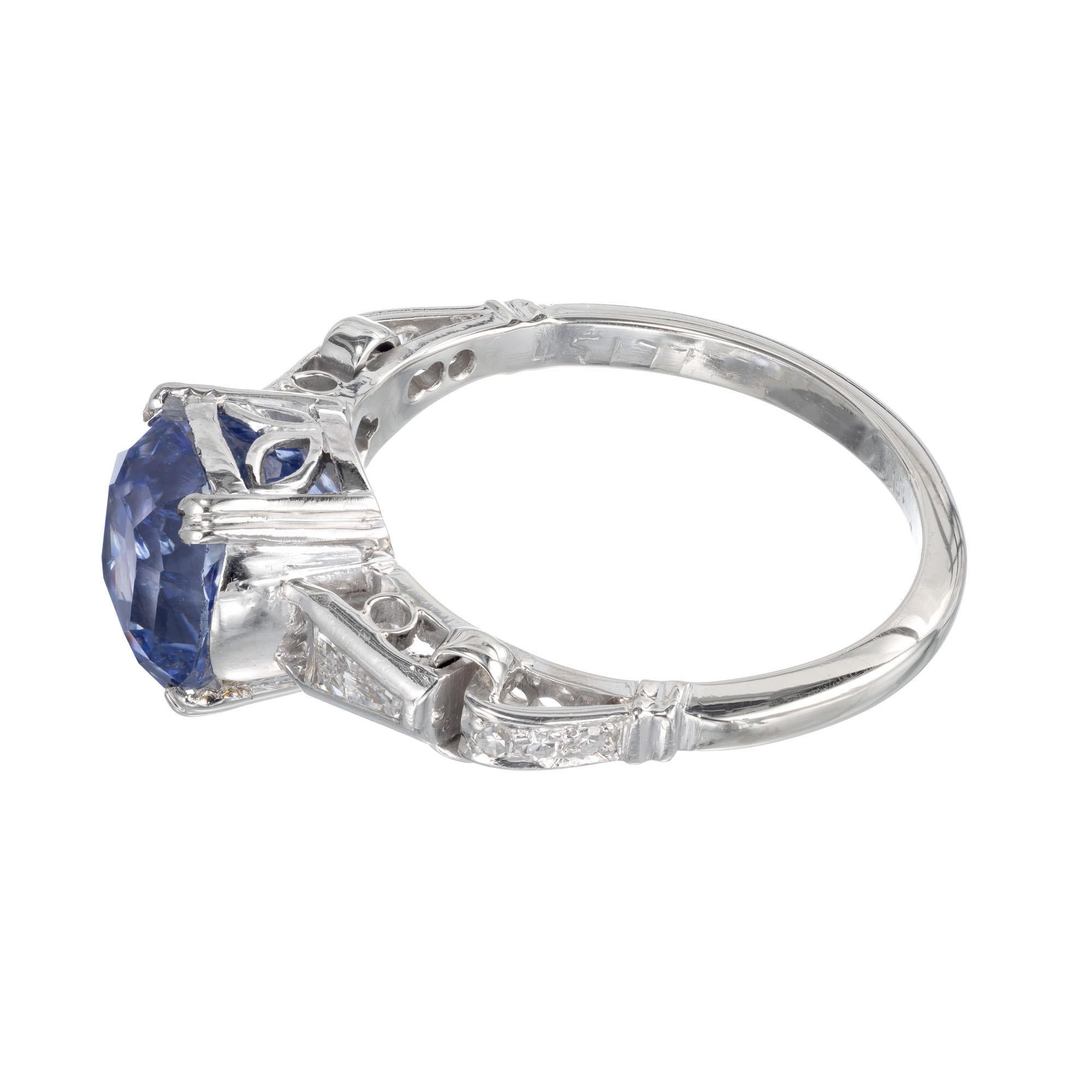 GIA Certified 3.41 Carat Sapphire Diamond White Gold Engagement Ring In Excellent Condition In Stamford, CT