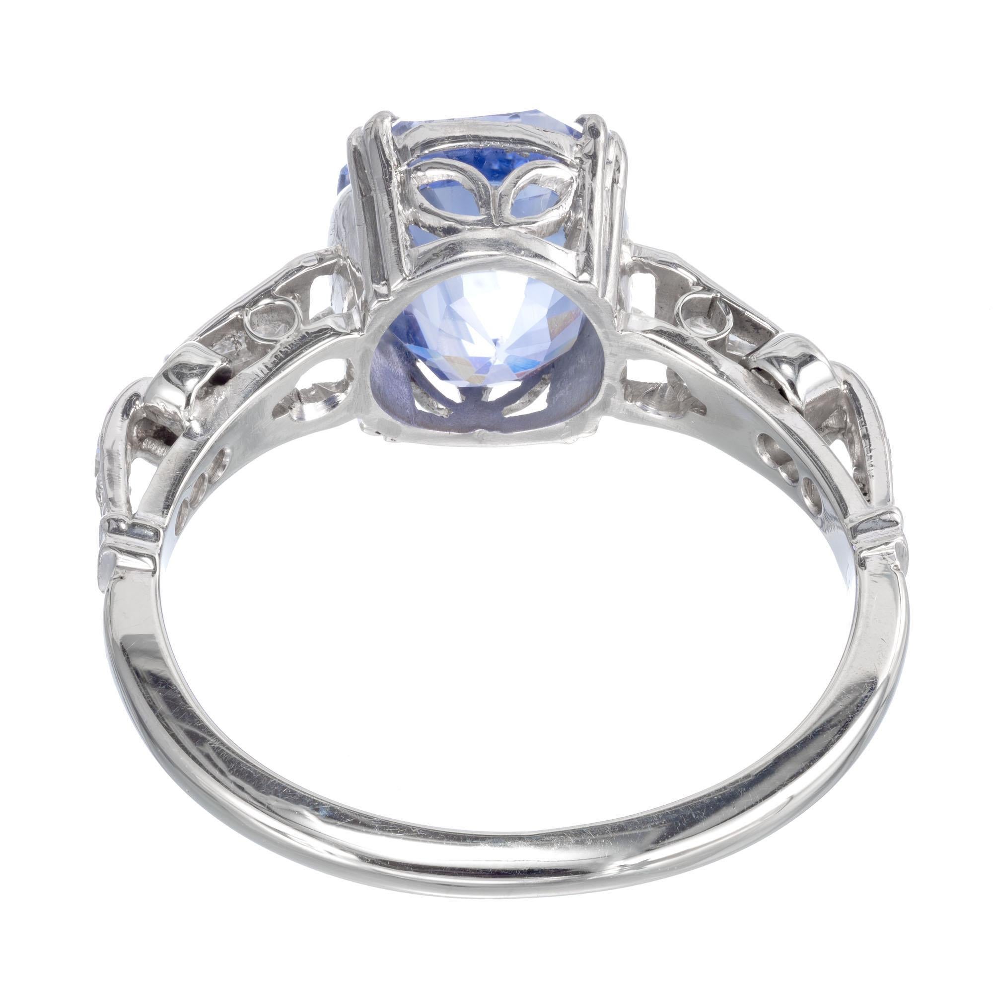 Women's GIA Certified 3.41 Carat Sapphire Diamond White Gold Engagement Ring