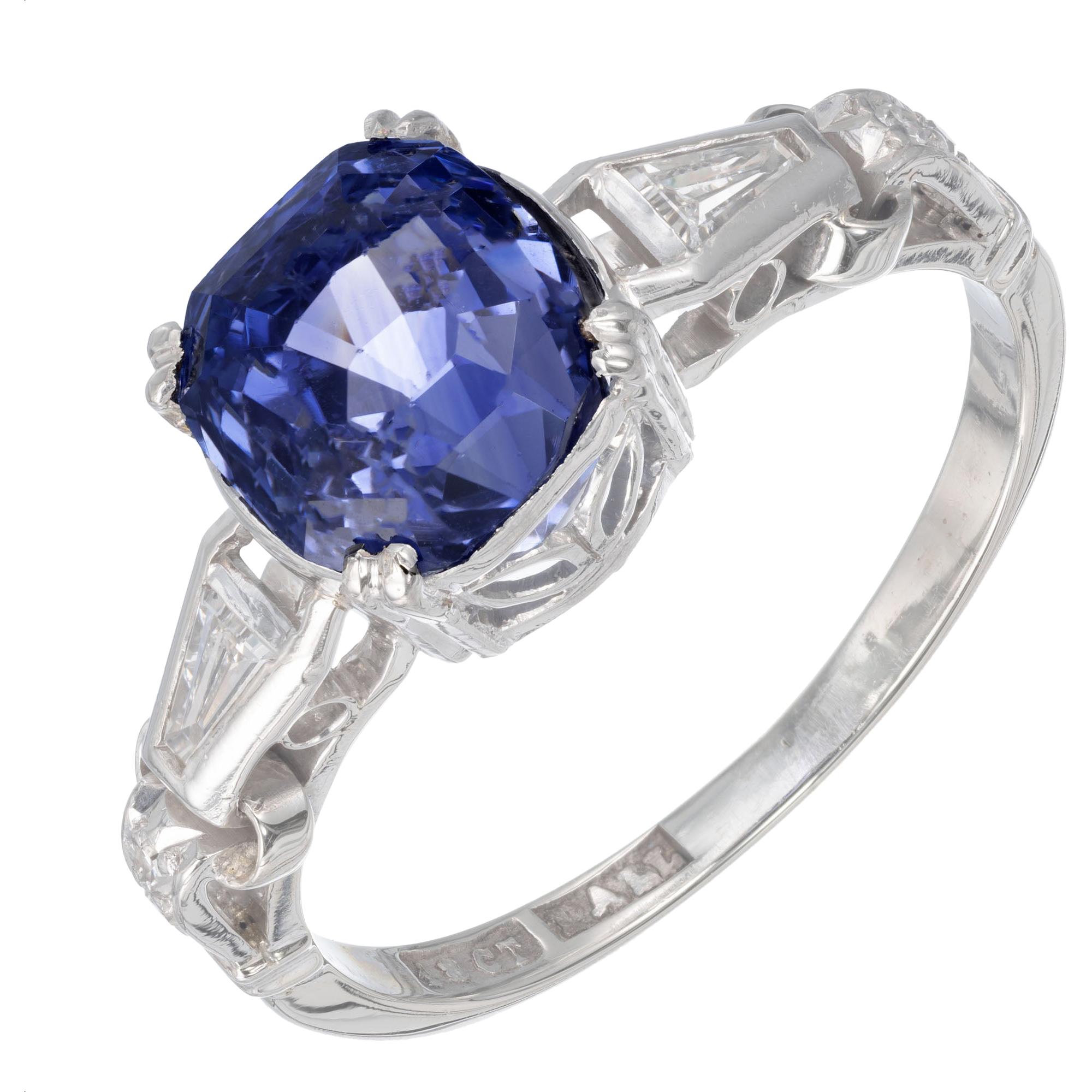 GIA Certified 3.41 Carat Sapphire Diamond White Gold Engagement Ring