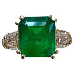 GIA Certified 3.41 Ct Octagonal Colombian Emerald & Diamond Ring 14K Yellow Gold