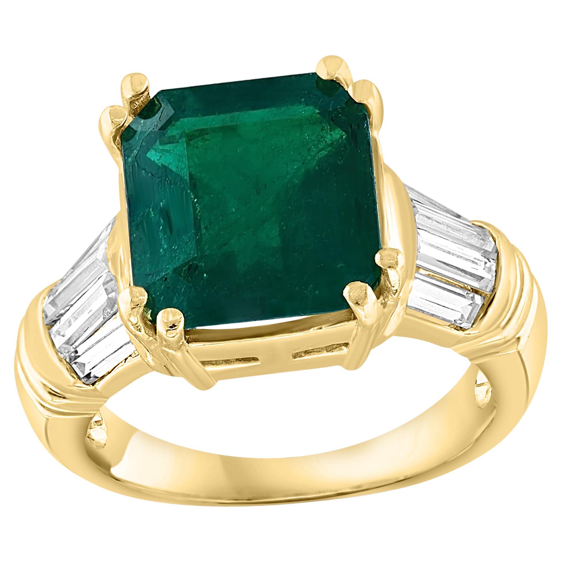 GIA Certified 3.41 Ct Octagonal Colombian Emerald & Diamond Ring 14K Yellow Gold