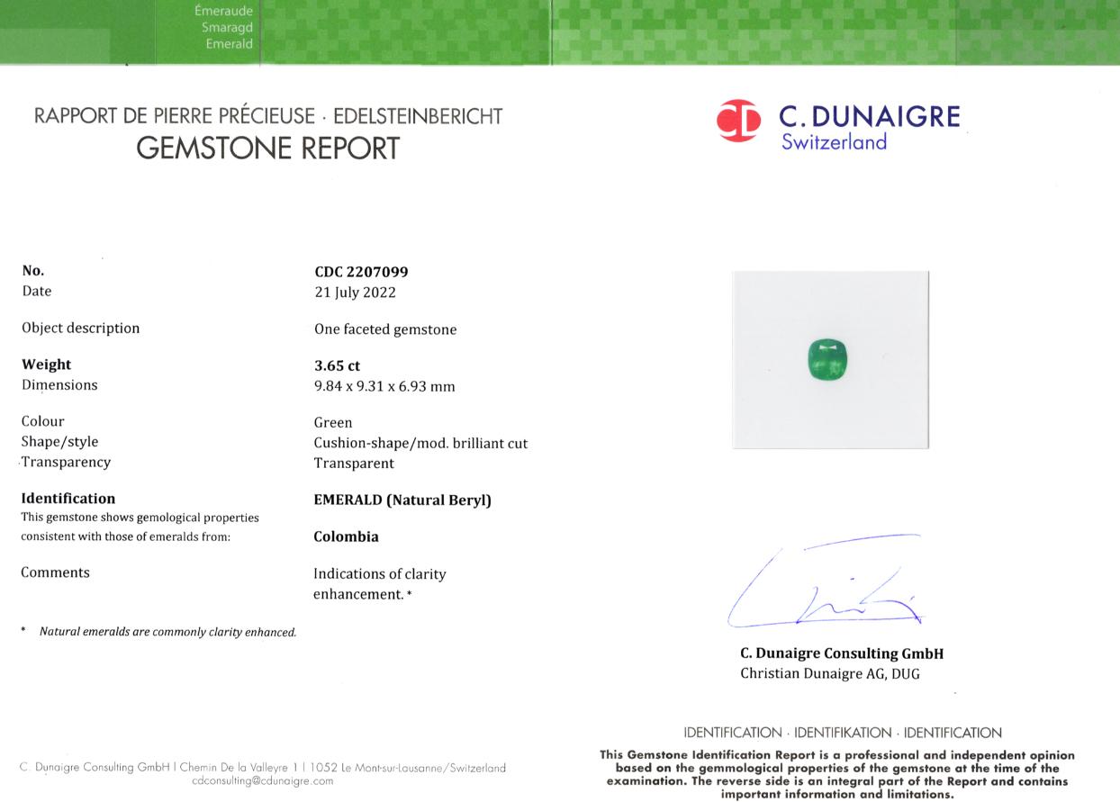 Dunaigre Certified 3.65 Carat Colombian Green Emerald Diamond Engagement Ring In New Condition For Sale In Chicago, IL