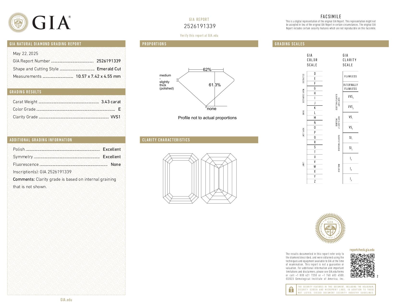 Contemporary GIA Certified 3.43 Carat Emerald Cut Diamond E Color VVS1 Ring with Trillion For Sale