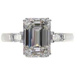 GIA Certified 3 Carat Emerald Cut Diamond Ring Triple Excellent Cut