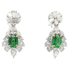 GIA Certified 3.43 Carat Oval Cut Tsavorite Diamond Gold Dangle Earrings
