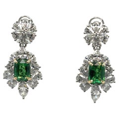 GIA Certified 3.43 Carat Oval Cut Tsavorite Diamond Gold Dangle Earrings