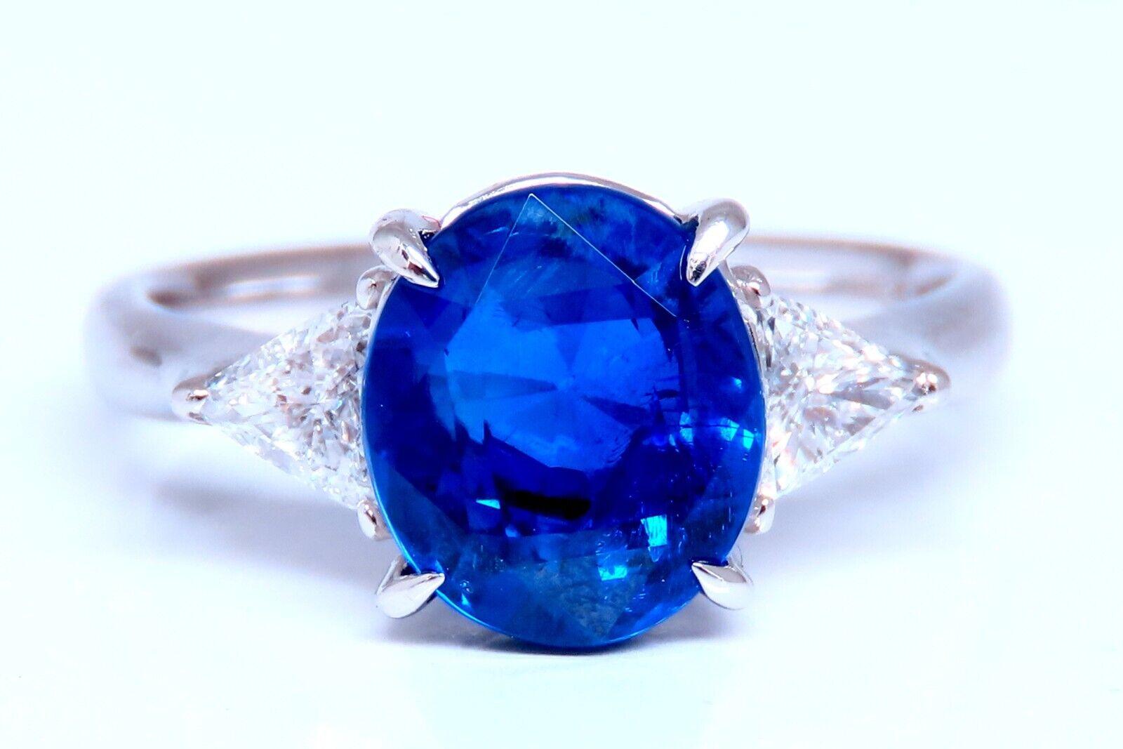 Oval Cut GIA Certified 3.43ct Burma No Heat Blue Sapphire Diamonds Ring Platinum For Sale