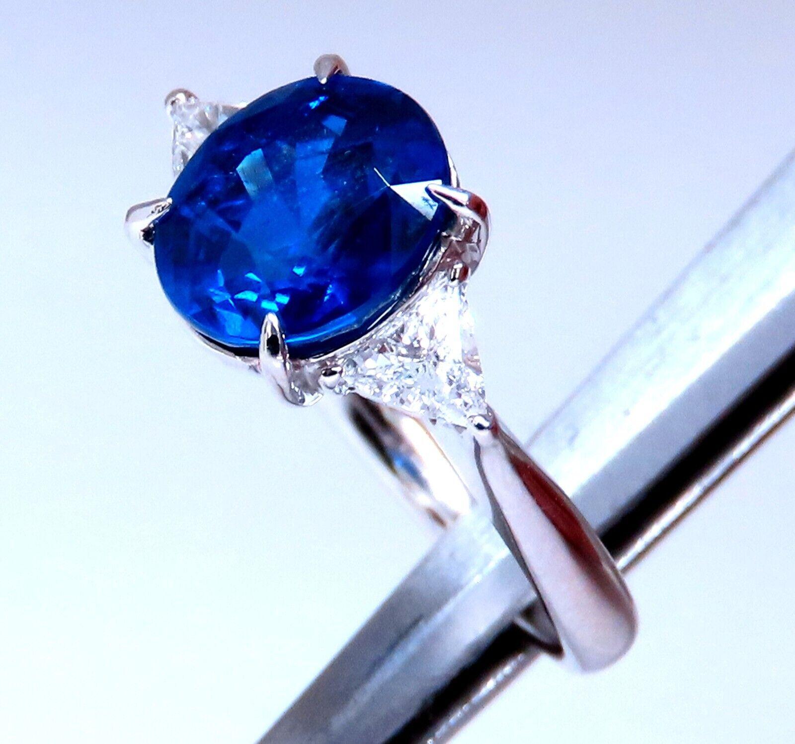 GIA Certified 3.43ct Burma No Heat Blue Sapphire Diamonds Ring Platinum For Sale 1