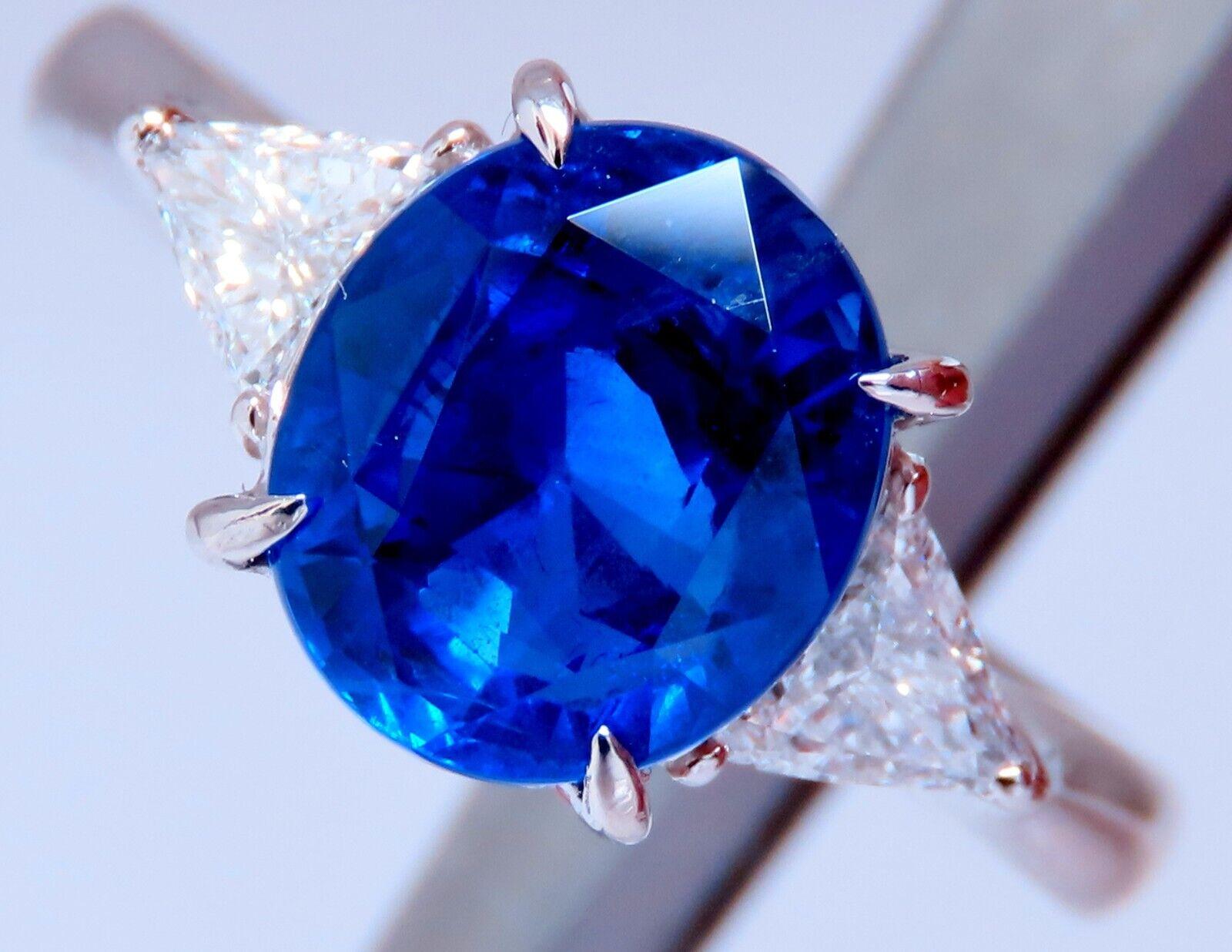 GIA Certified 3.43ct Burma No Heat Blue Sapphire Diamonds Ring Platinum For Sale 2