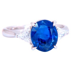 Platinring, GIA-zertifizierter 3,43 Karat Burma unbehandelter blauer Saphir Diamanten